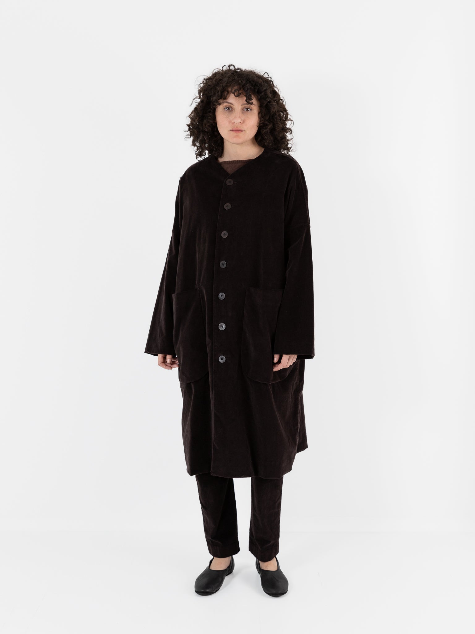 Album di Famiglia Velvet New Loose Coat in Chocolate - ALBUM DI FAMIGLIA at Worthwhile - shop COAT