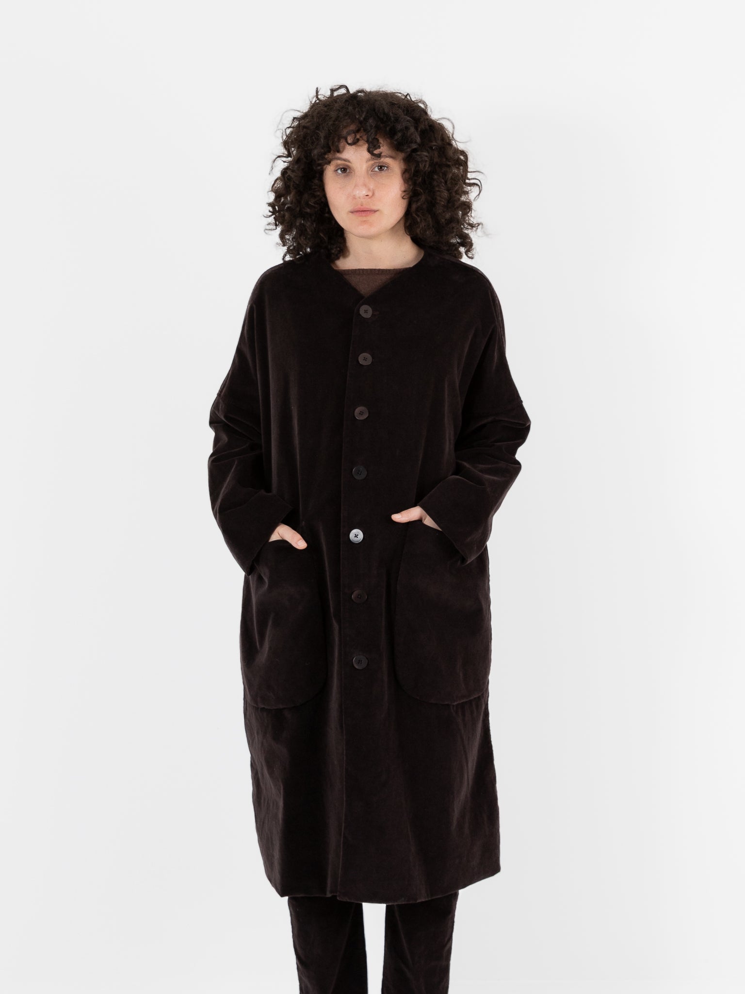 Album di Famiglia Velvet New Loose Coat in Chocolate - ALBUM DI FAMIGLIA at Worthwhile - shop COAT