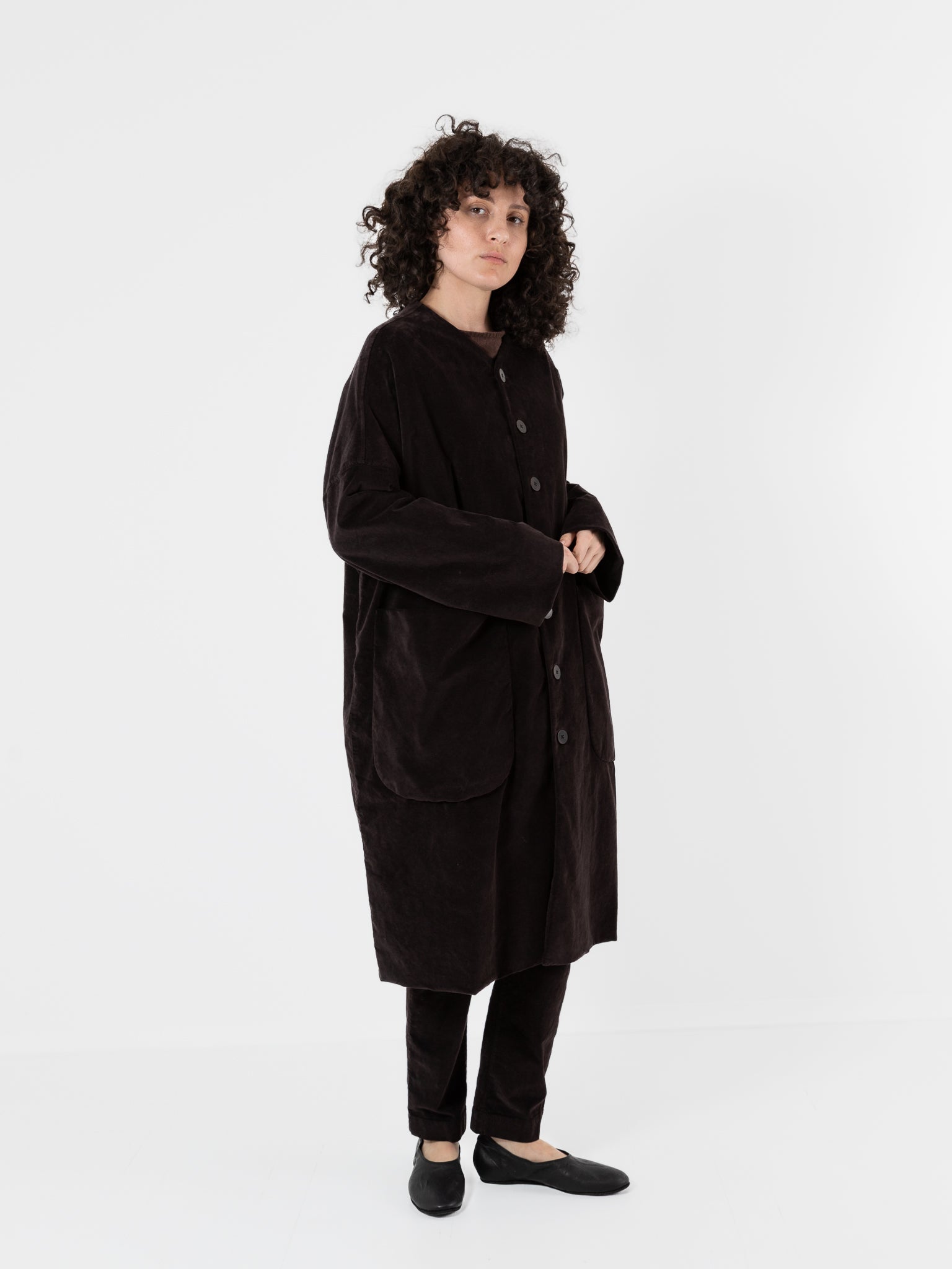 Album di Famiglia Velvet New Loose Coat in Chocolate - ALBUM DI FAMIGLIA at Worthwhile - shop COAT