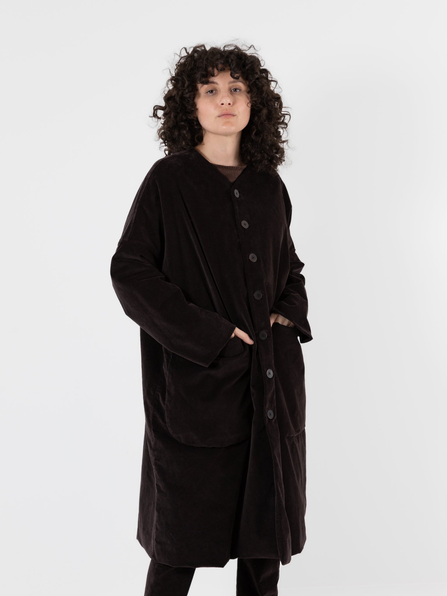 Album di Famiglia Velvet New Loose Coat in Chocolate - ALBUM DI FAMIGLIA at Worthwhile - shop COAT