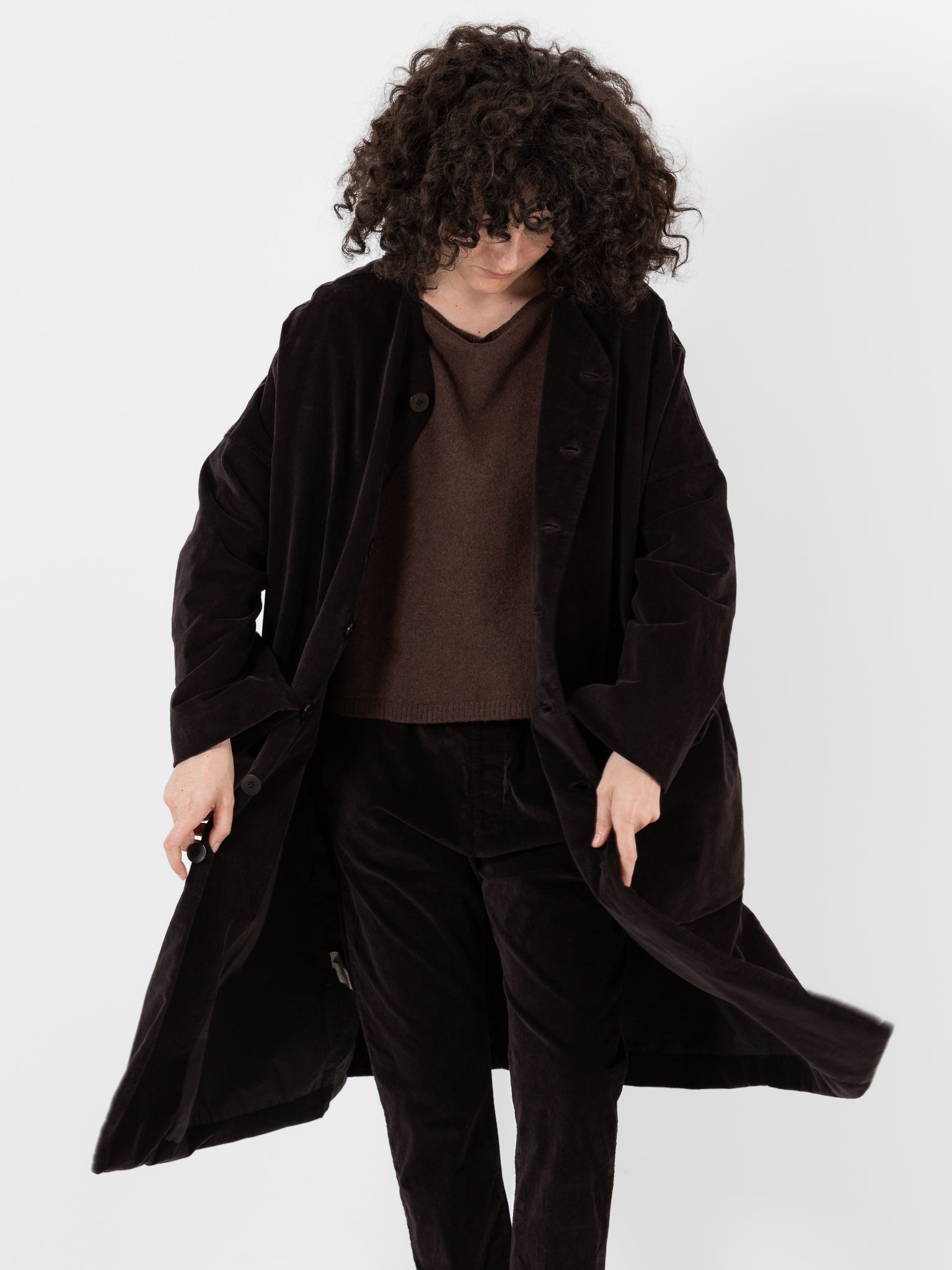 Album di Famiglia Velvet New Loose Coat in Chocolate - ALBUM DI FAMIGLIA at Worthwhile - shop COAT