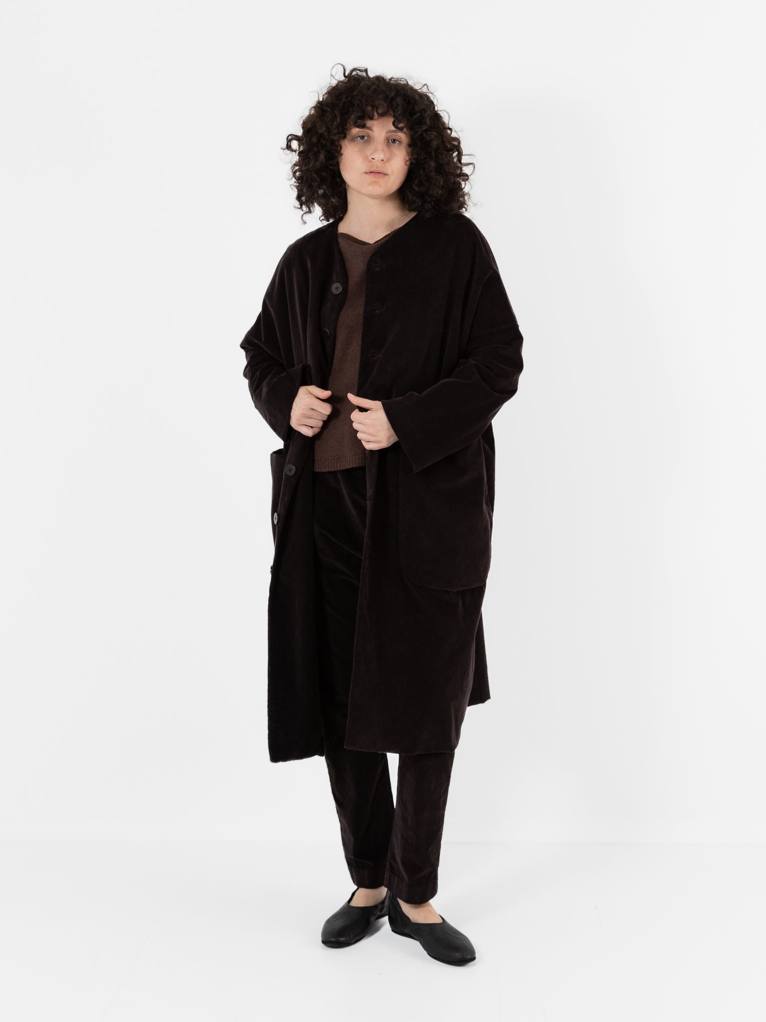 Album di Famiglia Velvet New Loose Coat in Chocolate - ALBUM DI FAMIGLIA at Worthwhile - shop COAT