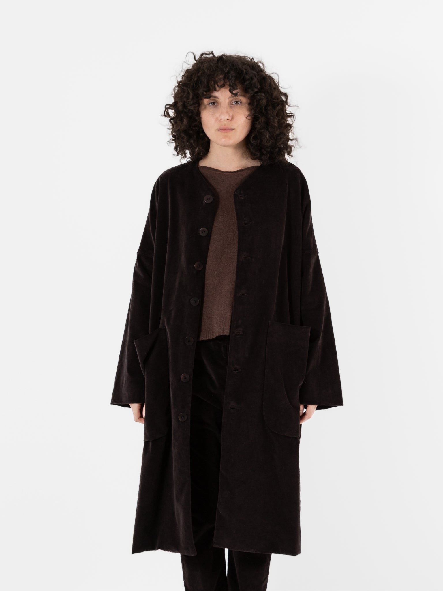 Album di Famiglia Velvet New Loose Coat in Chocolate - ALBUM DI FAMIGLIA at Worthwhile - shop COAT