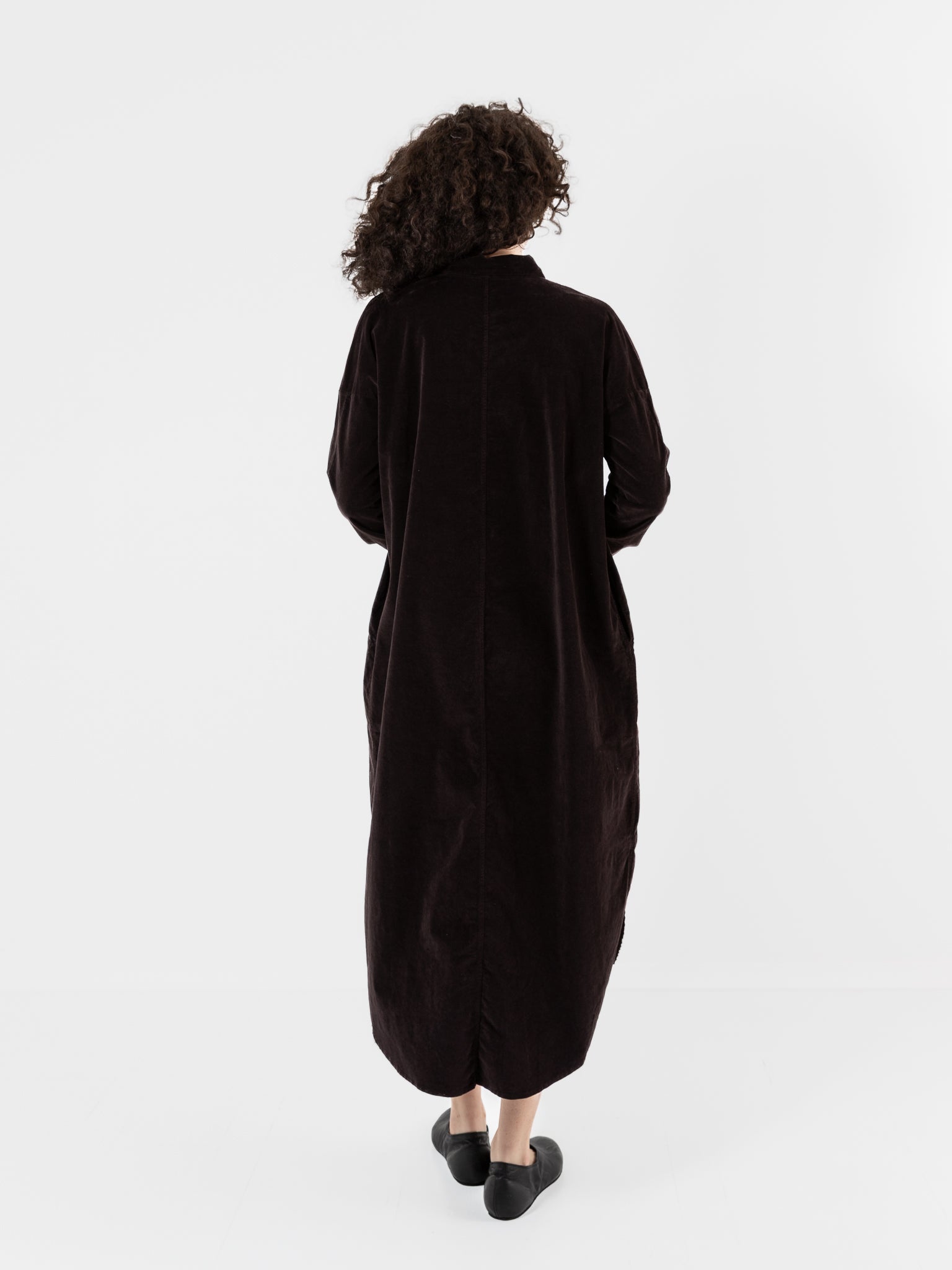 Album Di Famiglia Velvet Long Shirt Dress in Chocolate - ALBUM DI FAMIGLIA at Worthwhile - shop DRESS