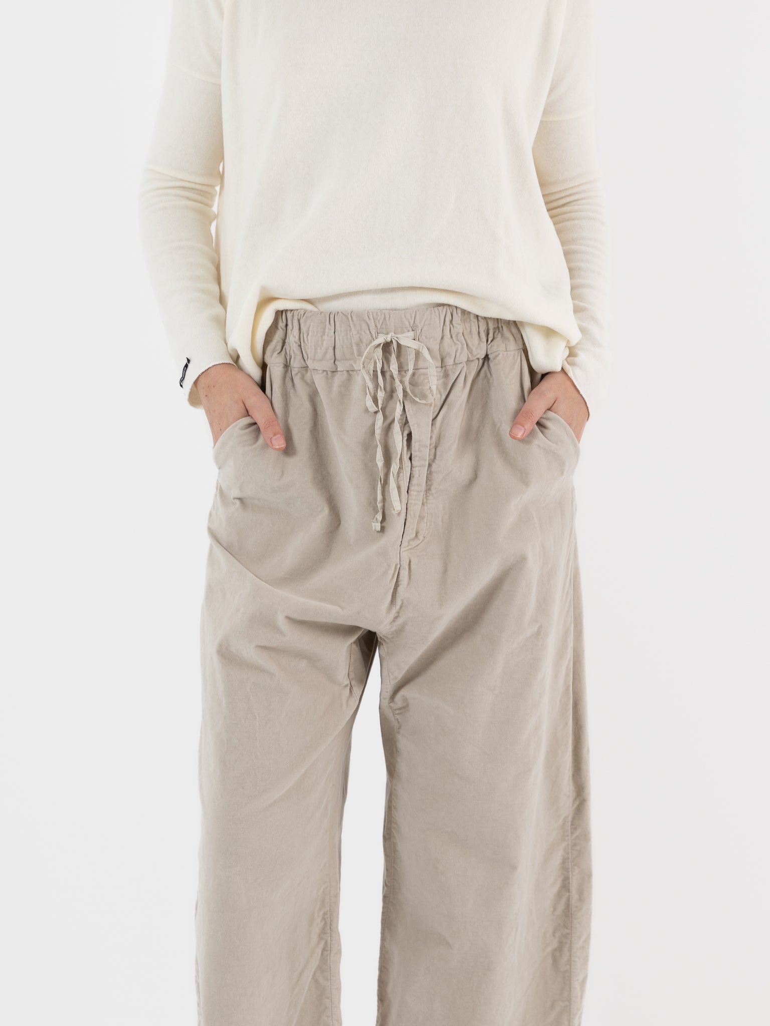 Album di Famiglia Velvet Wide & Short Trousers in Oatmeal - ALBUM DI FAMIGLIA at Worthwhile - shop PANT