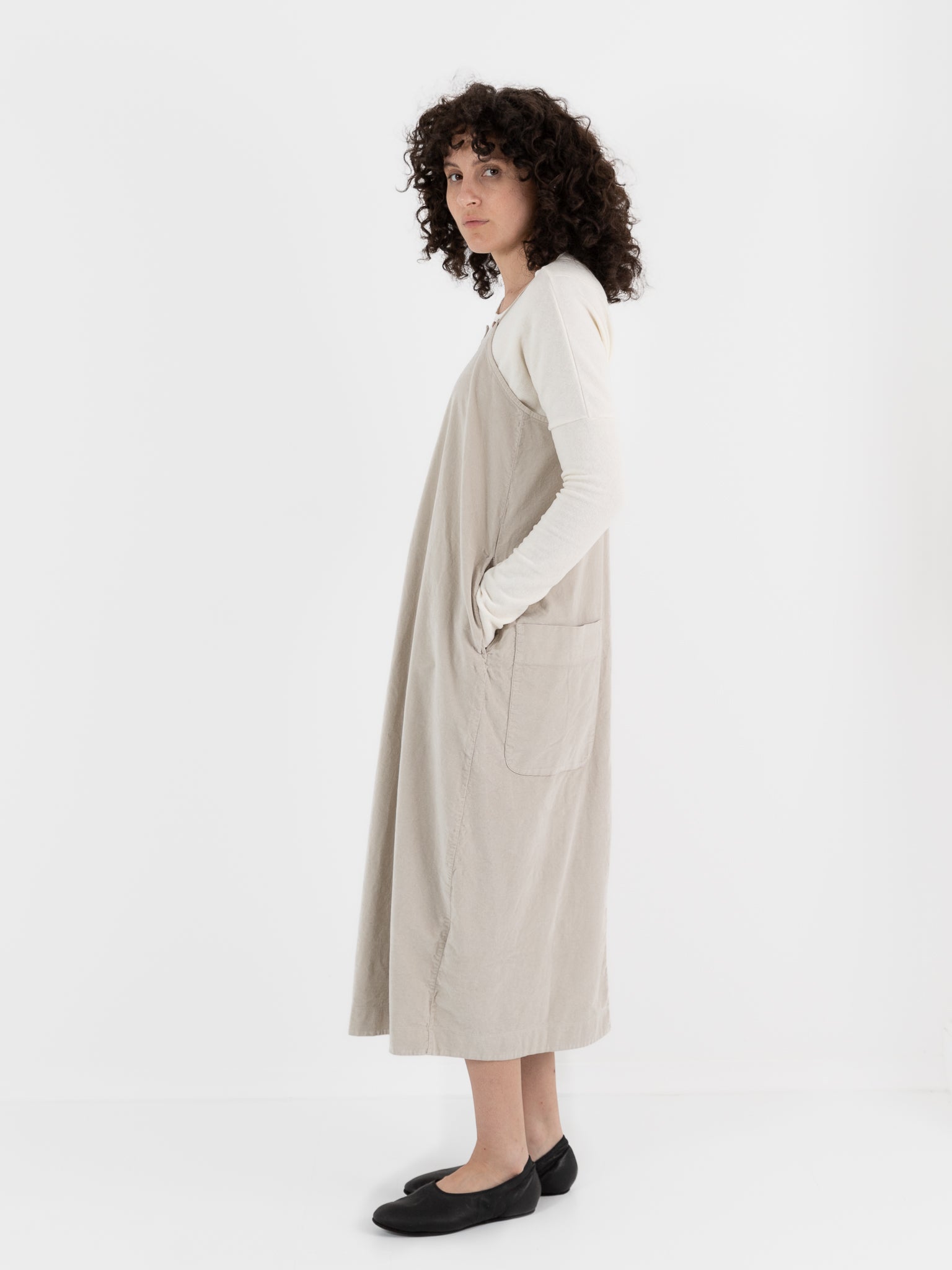 Album Di Famiglia Velvet Skirt Salopette in Oatmeal - ALBUM DI FAMIGLIA at Worthwhile - shop DRESS
