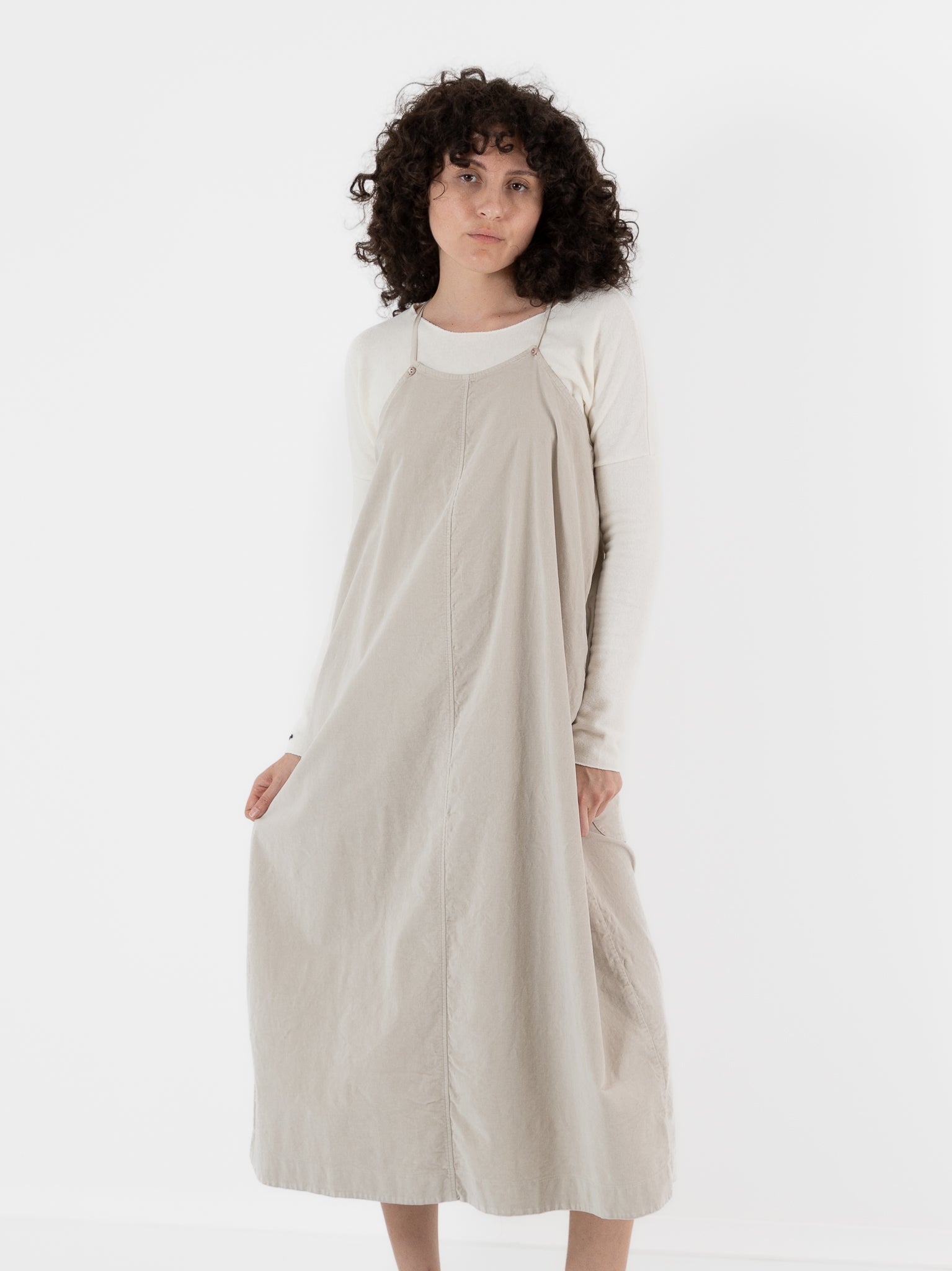 Album Di Famiglia Velvet Skirt Salopette in Oatmeal - ALBUM DI FAMIGLIA at Worthwhile - shop DRESS