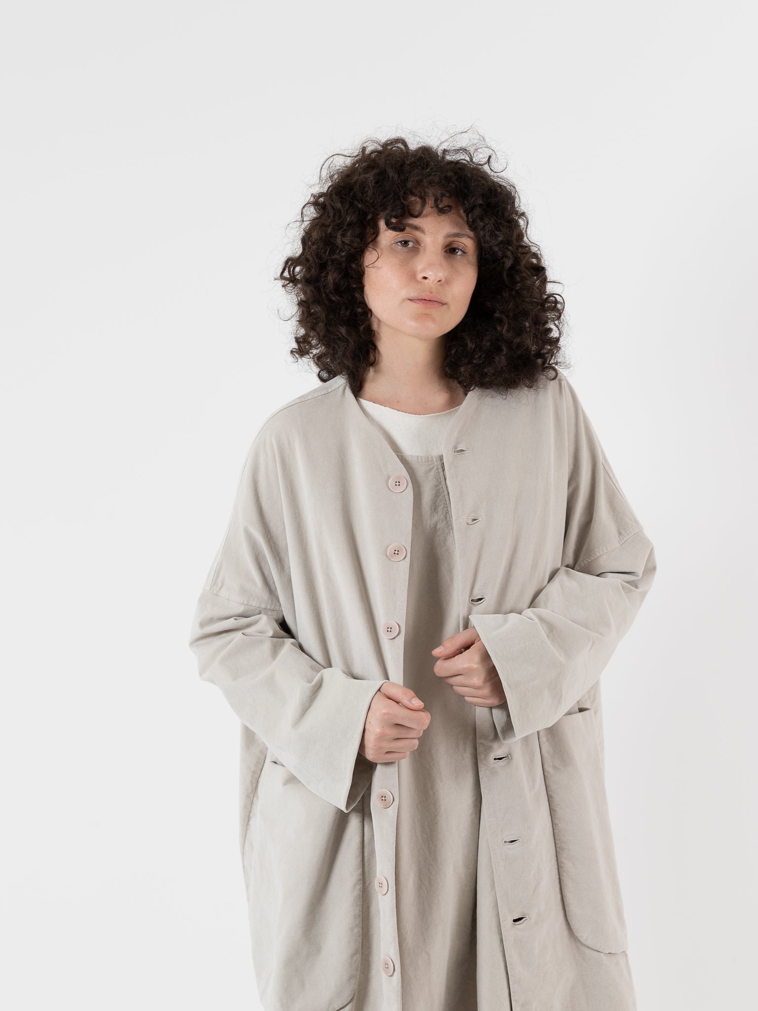 Album Di Famiglia Velvet New Loose Coat in Oatmeal - ALBUM DI FAMIGLIA at Worthwhile - shop COAT