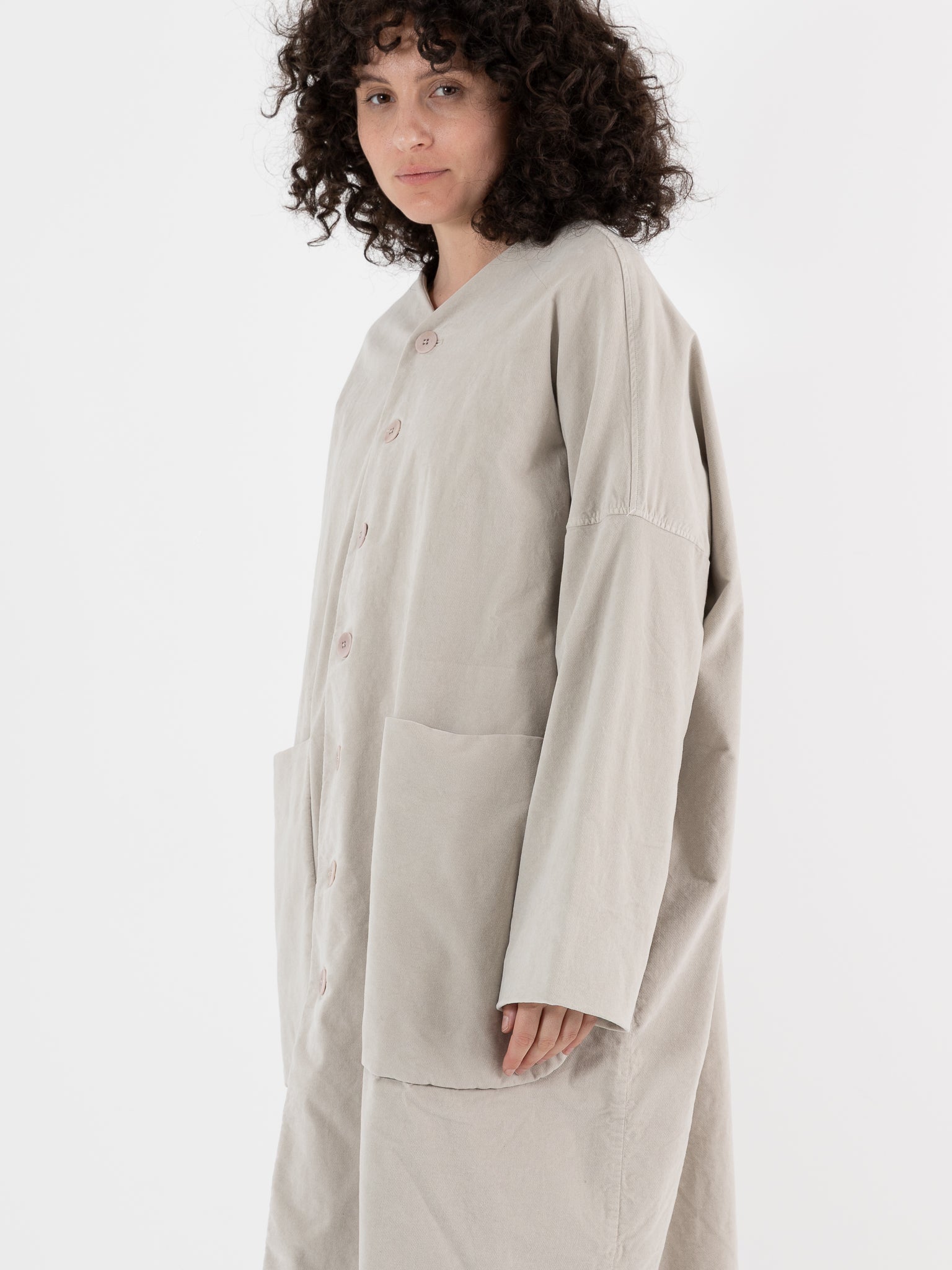 Album Di Famiglia Velvet New Loose Coat in Oatmeal - ALBUM DI FAMIGLIA at Worthwhile - shop COAT