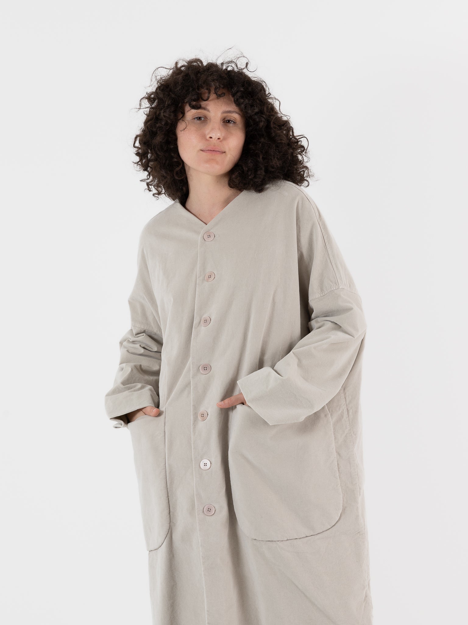 Album Di Famiglia Velvet New Loose Coat in Oatmeal - ALBUM DI FAMIGLIA at Worthwhile - shop COAT