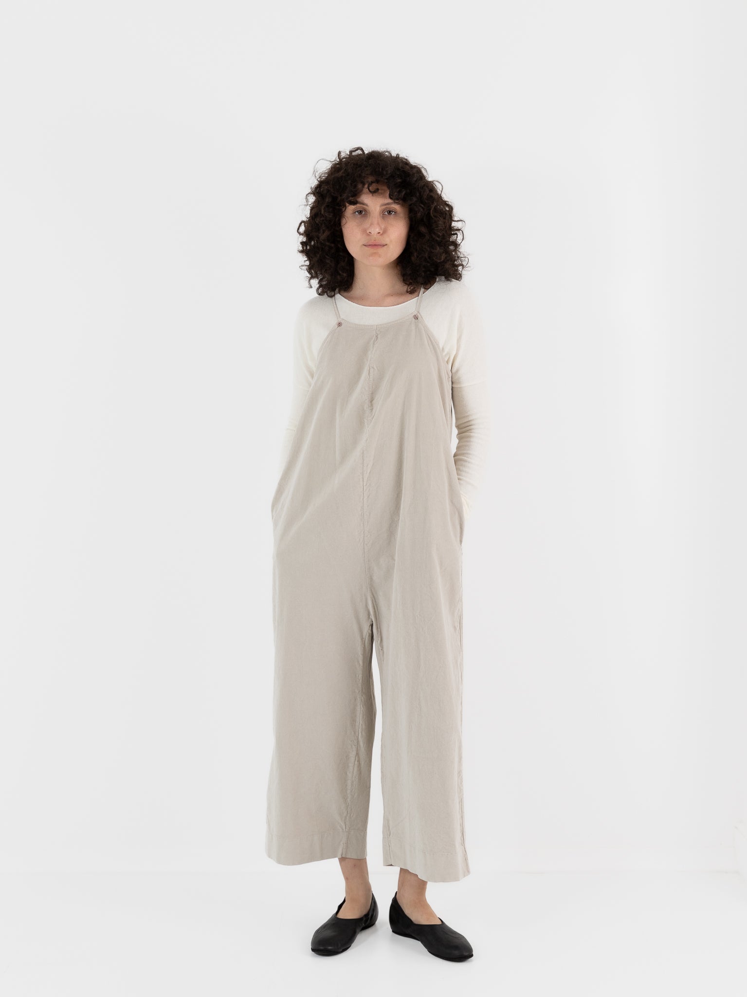 Album Di Famiglia Velvet Salopette in Oatmeal - ALBUM DI FAMIGLIA at Worthwhile - shop JUMPSUIT