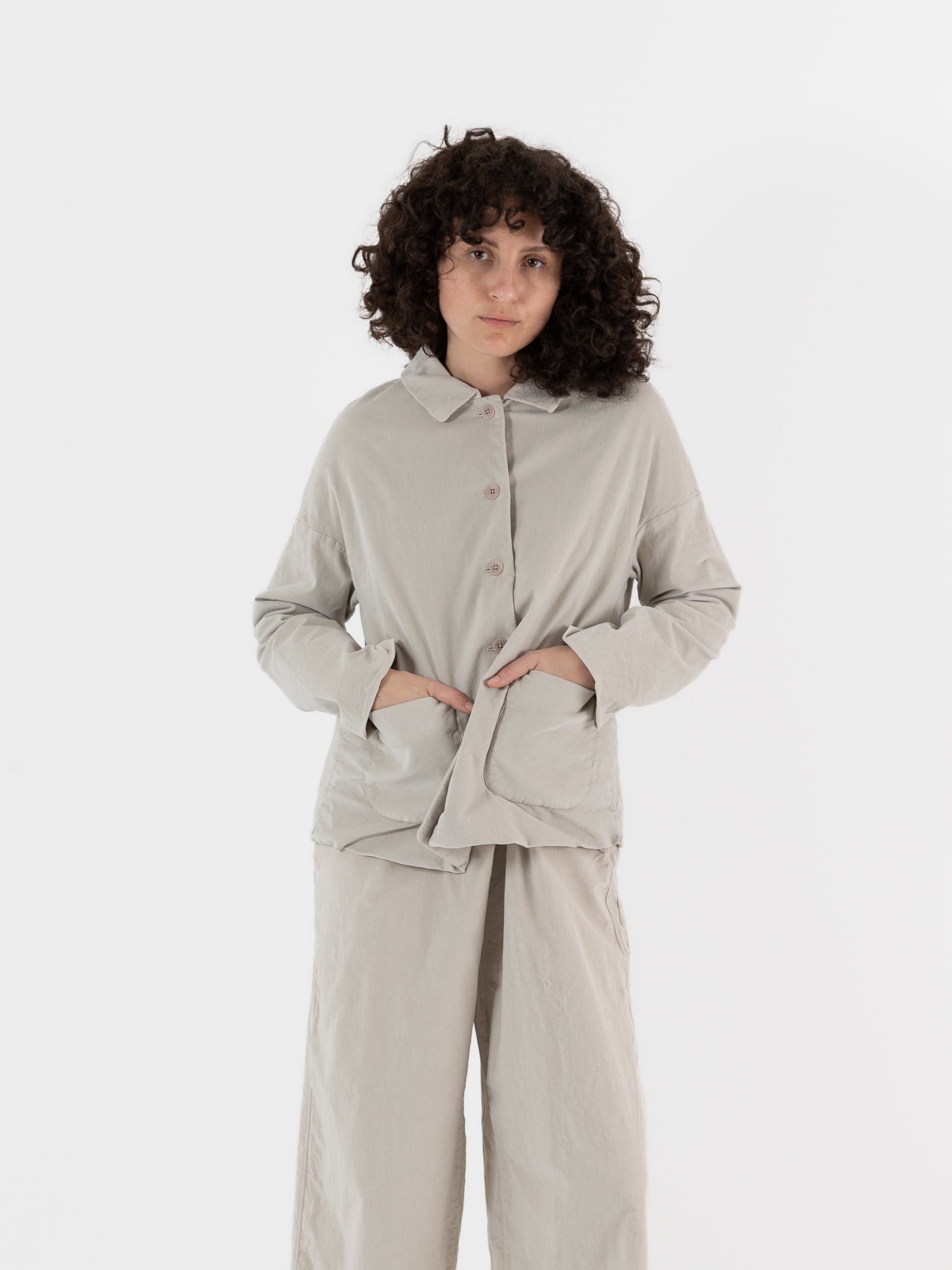 Album Di Famiglia Velvet Loose Blazer in Oatmeal - ALBUM DI FAMIGLIA at Worthwhile - shop JACKET