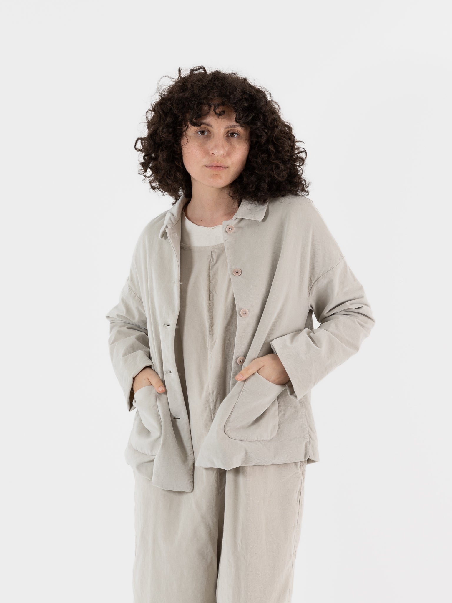 Album Di Famiglia Velvet Loose Blazer in Oatmeal - ALBUM DI FAMIGLIA at Worthwhile - shop JACKET