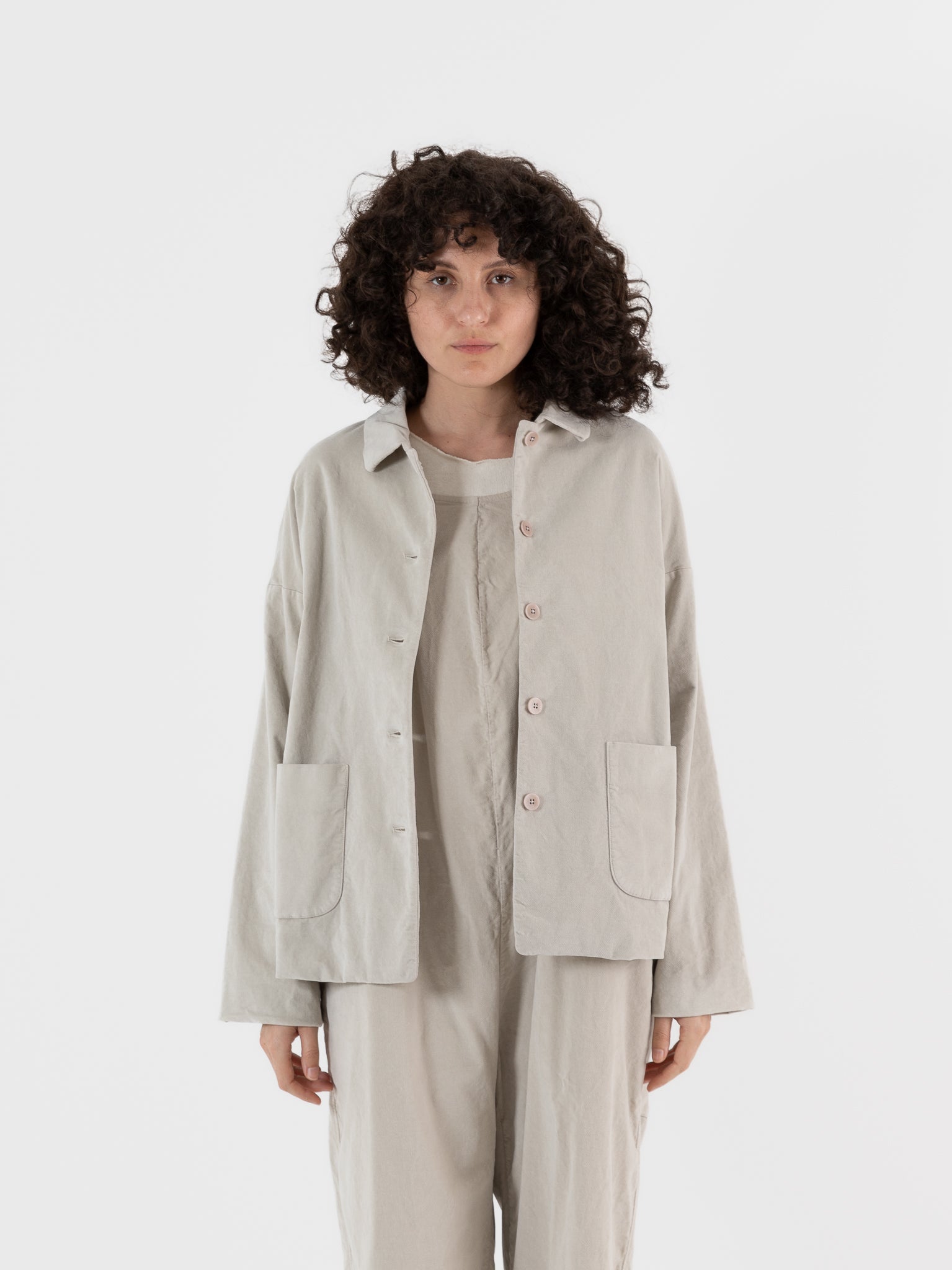 Album Di Famiglia Velvet Loose Blazer in Oatmeal - ALBUM DI FAMIGLIA at Worthwhile - shop JACKET