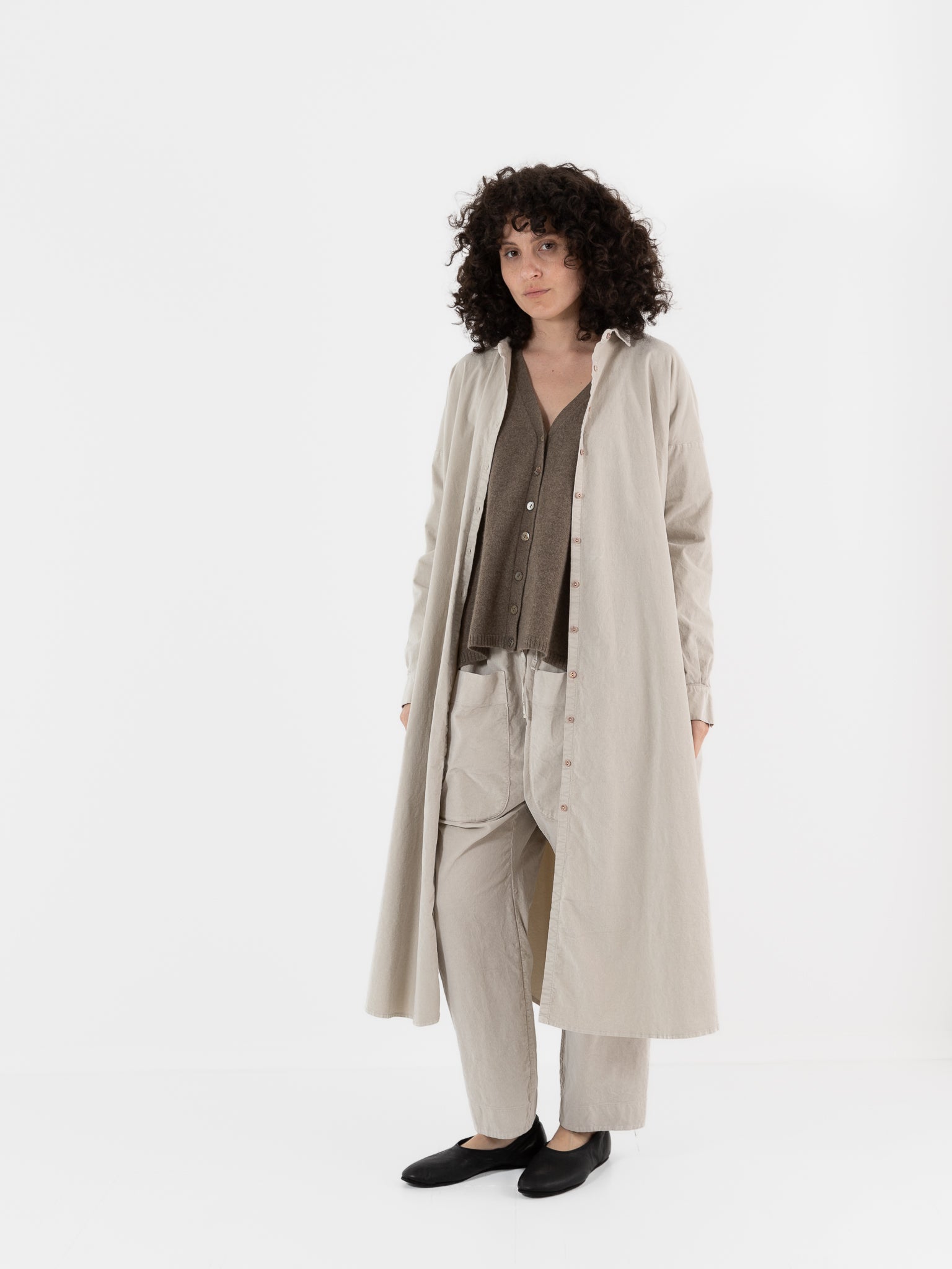 Album di Famiglia Velvet Long Shirt Dress in Oatmeal - ALBUM DI FAMIGLIA at Worthwhile - shop DRESS