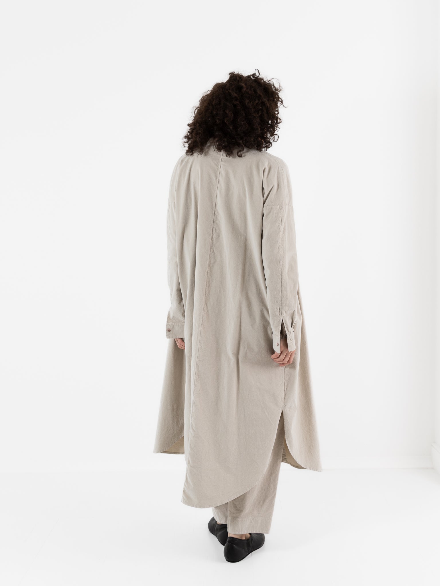 Album di Famiglia Velvet Long Shirt Dress in Oatmeal - ALBUM DI FAMIGLIA at Worthwhile - shop DRESS