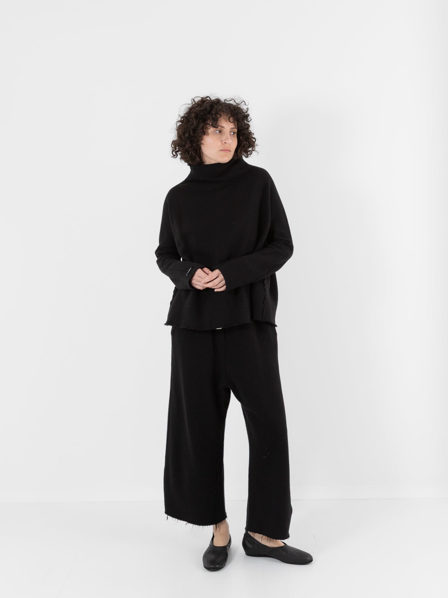 Album di Famiglia Soft High Neck Pullover in Black - ALBUM DI FAMIGLIA at Worthwhile - shop TOP
