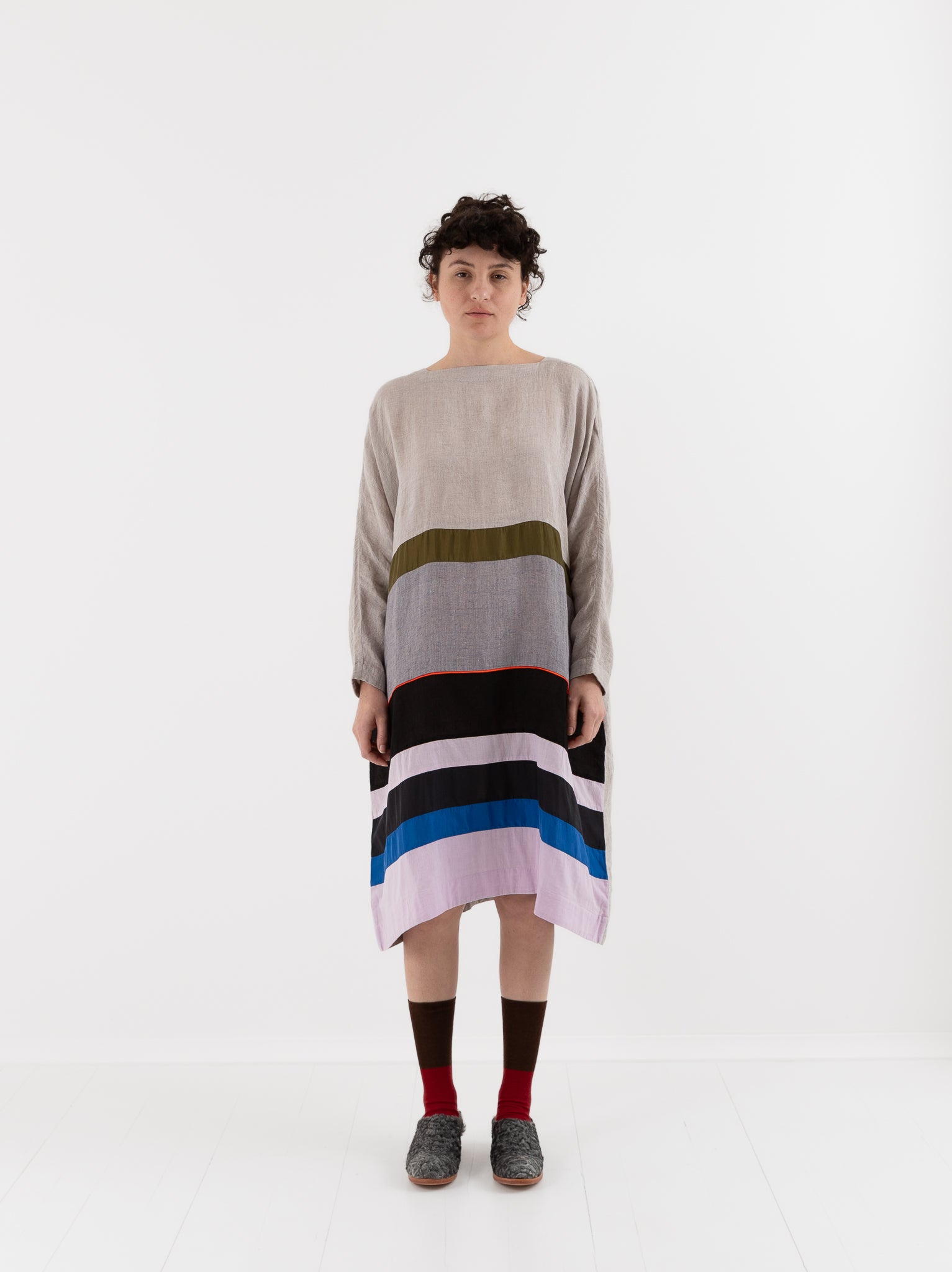 AODRESS Multi Stripe Patchwork Dress No. 10 in Pearl Grey - AODRESS at Worthwhile - shop DRESS