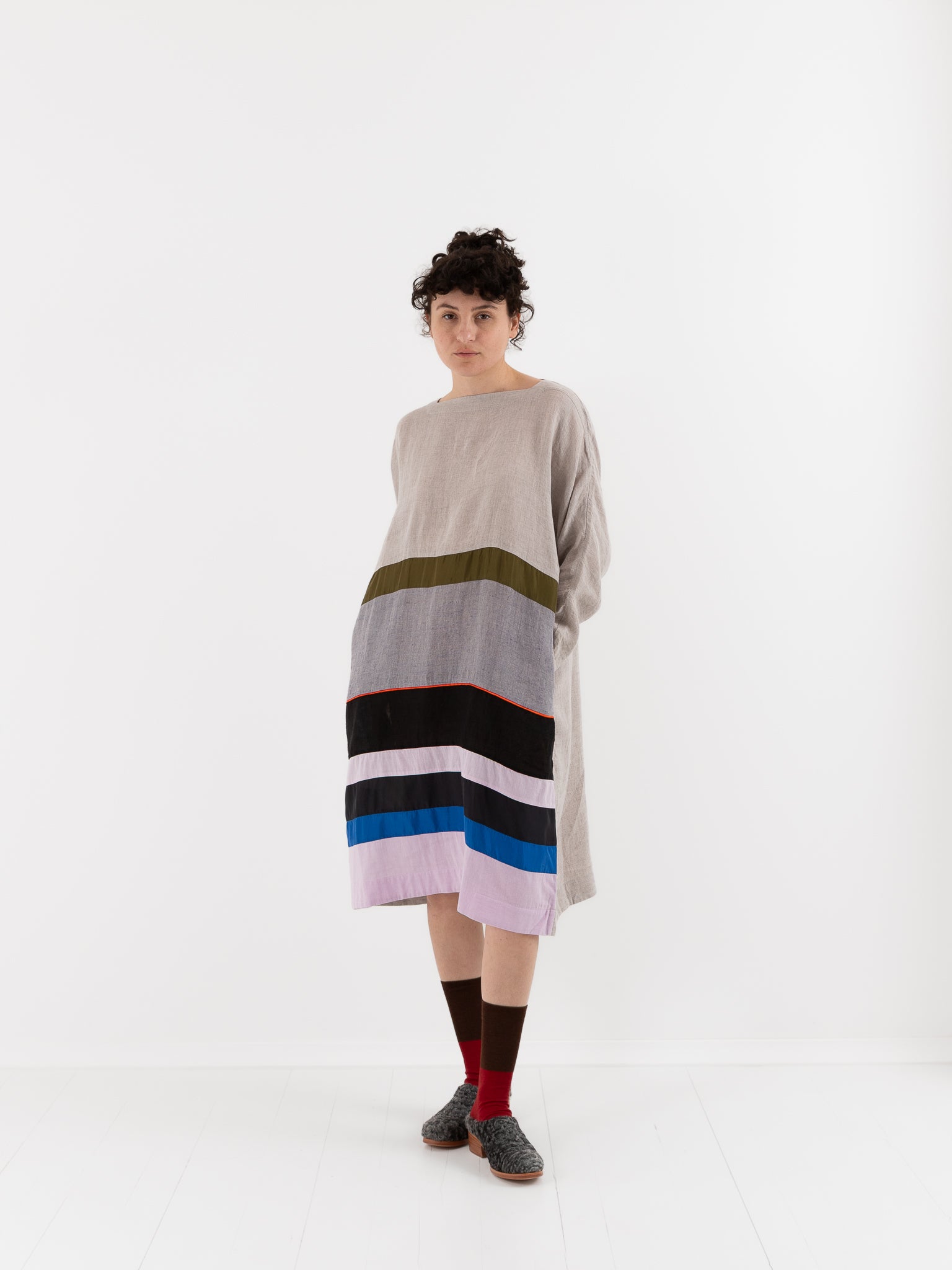 AODRESS Multi Stripe Patchwork Dress No. 10 in Pearl Grey - AODRESS at Worthwhile - shop DRESS