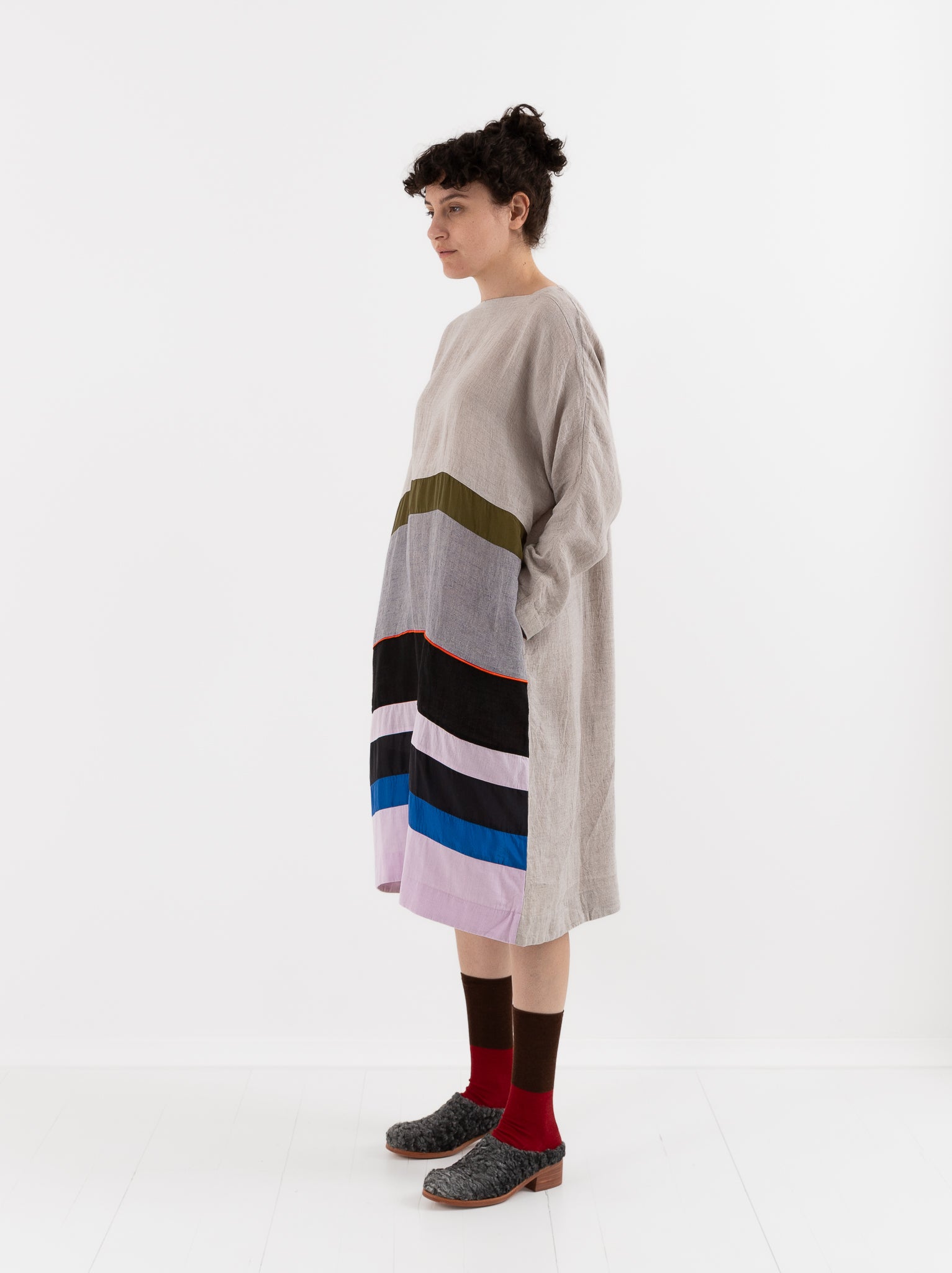 AODRESS Multi Stripe Patchwork Dress No. 10 in Pearl Grey - AODRESS at Worthwhile - shop DRESS