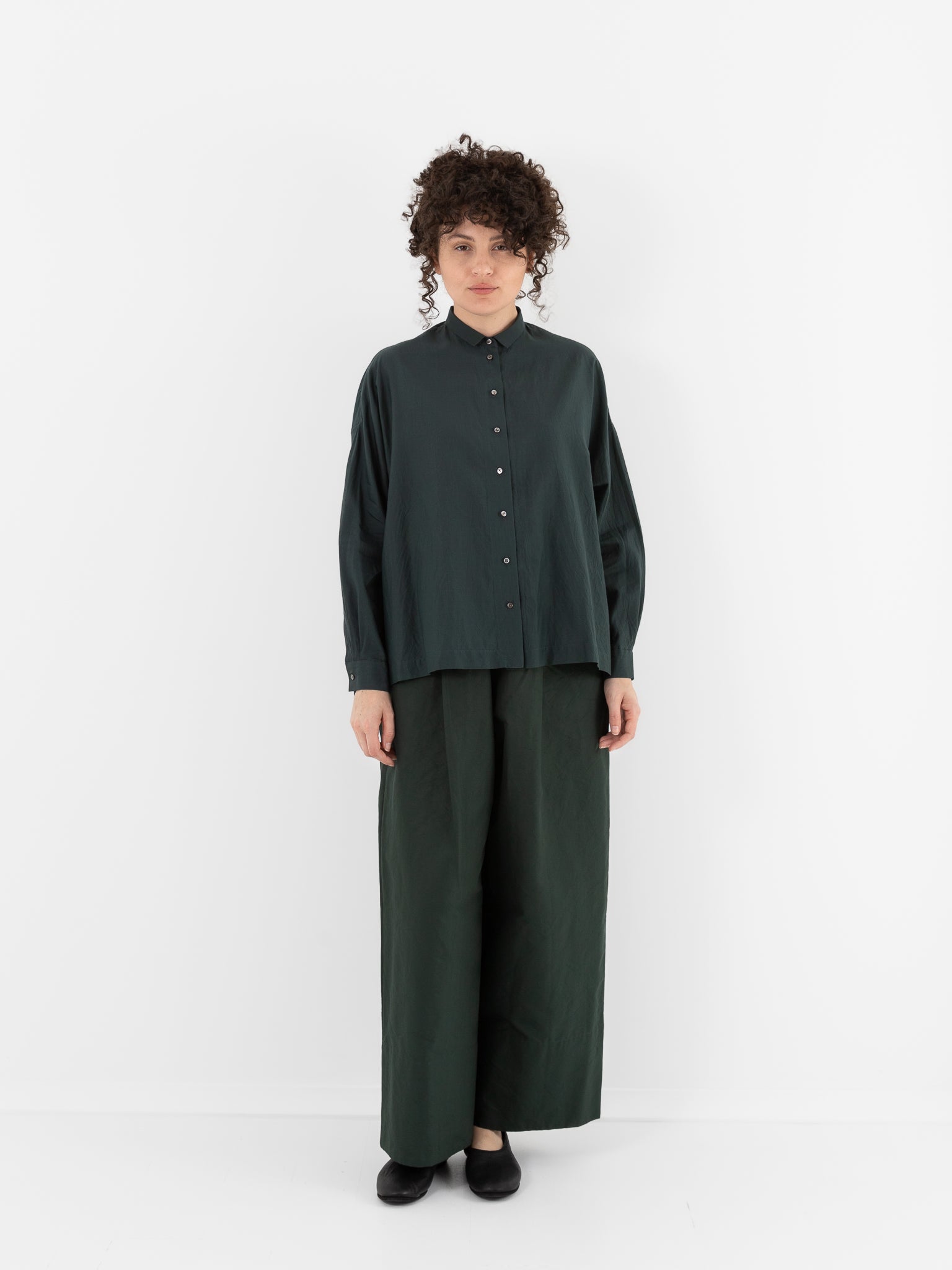 Arts & Science Granny Line Box Shirt in Dark Forest Green - ARTS & SCIENCE at Worthwhile - shop TOP