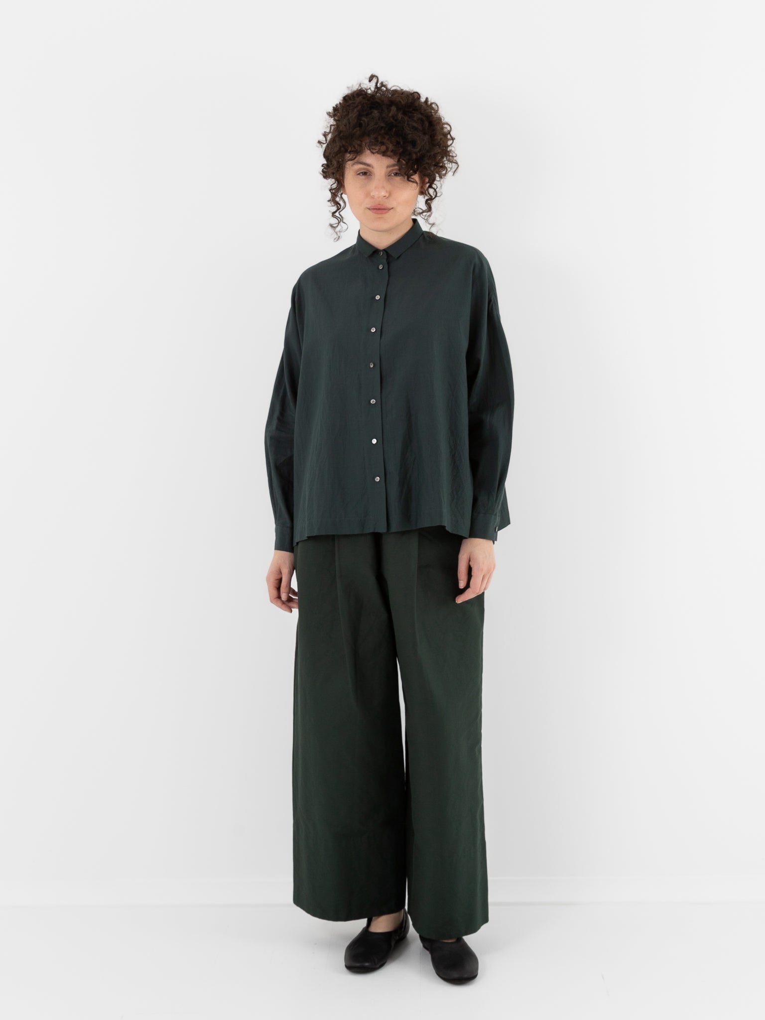 Arts & Science Granny Line Box Shirt in Dark Forest Green - ARTS & SCIENCE at Worthwhile - shop TOP