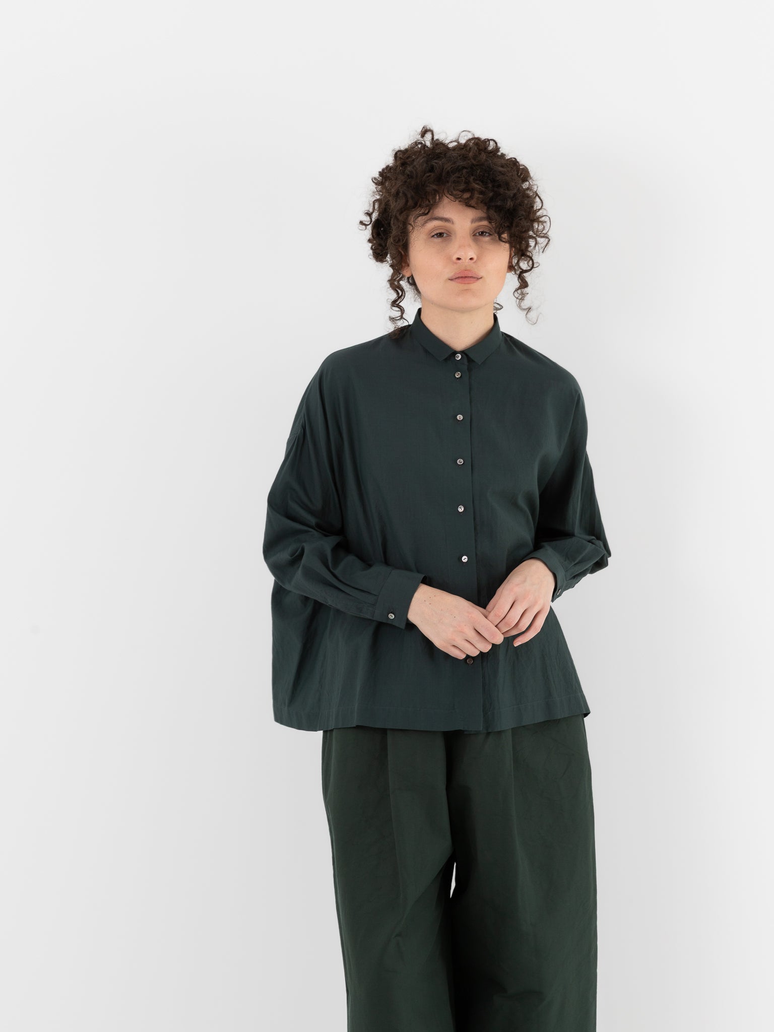 Arts & Science Granny Line Box Shirt in Dark Forest Green - ARTS & SCIENCE at Worthwhile - shop TOP