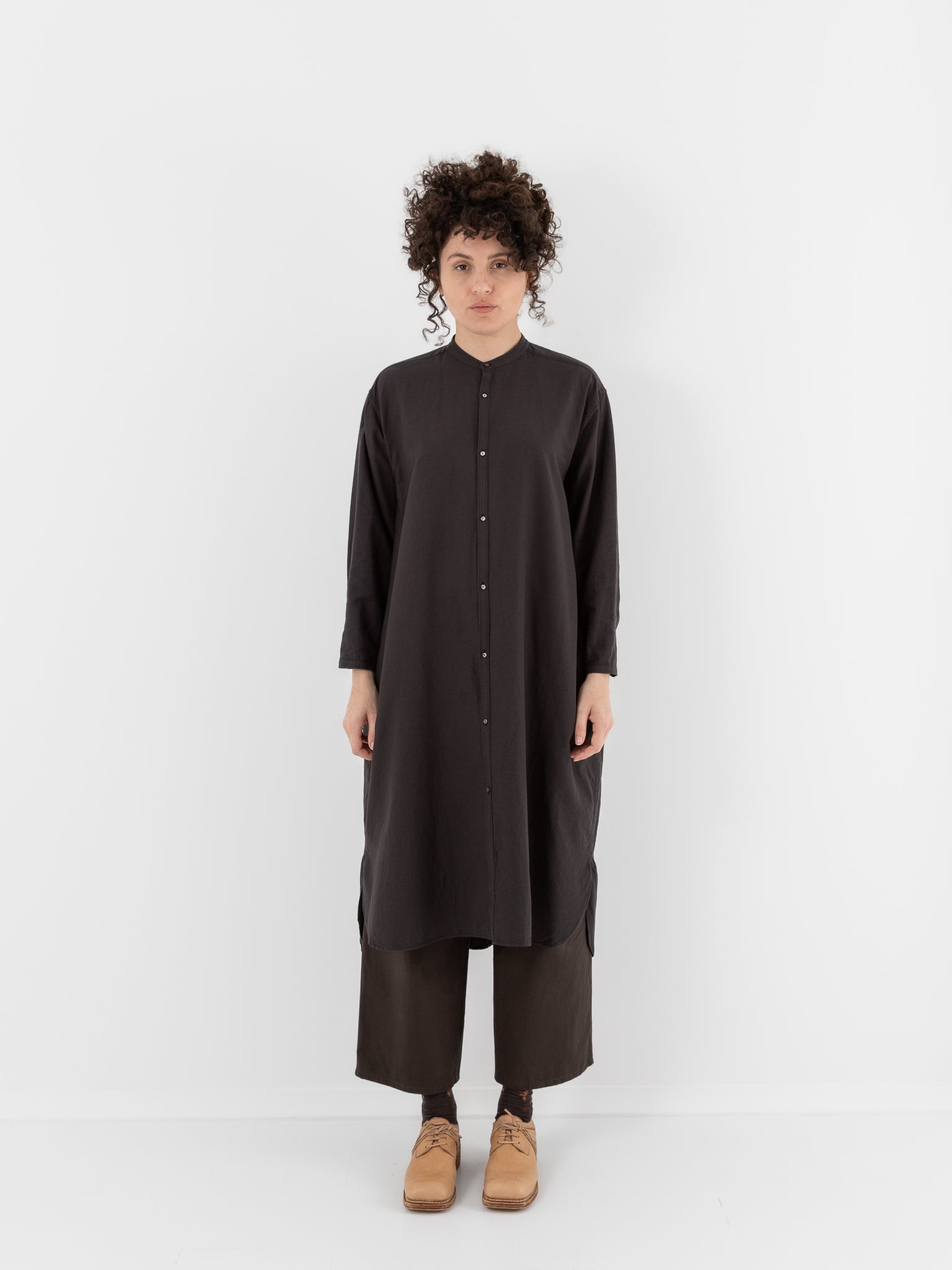 Arts & Science Front Open Night Shirt Long in Vintage Black - ARTS & SCIENCE at Worthwhile - shop TOP