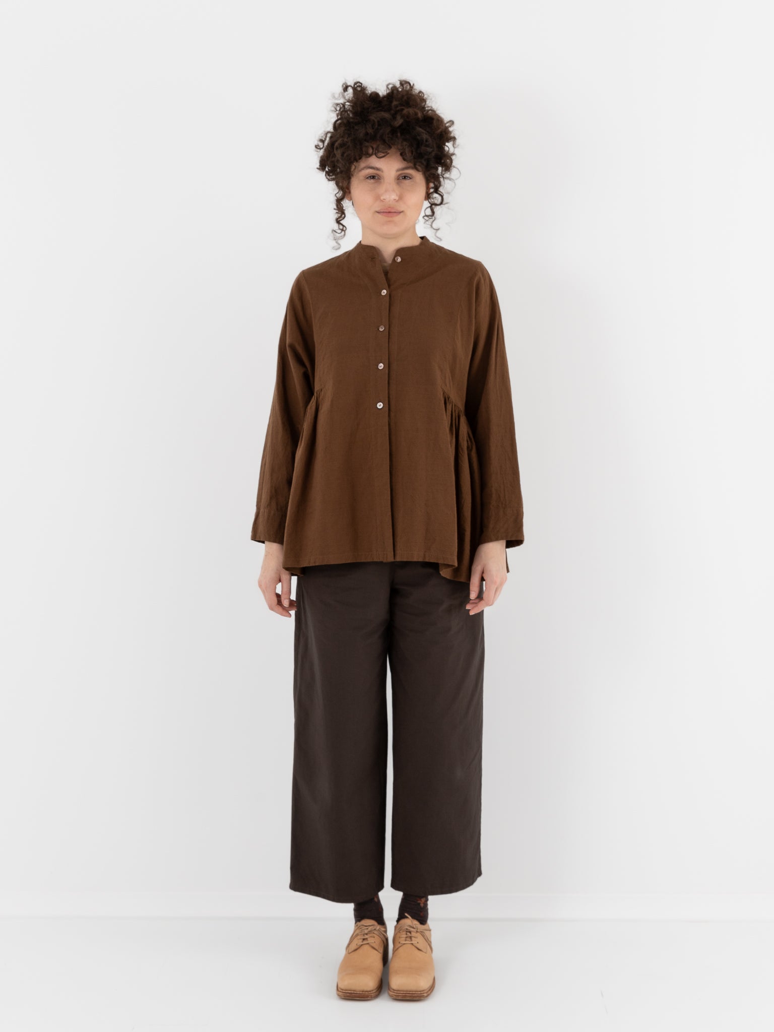 Arts & Science Side Gather Blouse in Light Brown - ARTS & SCIENCE at Worthwhile - shop TOP