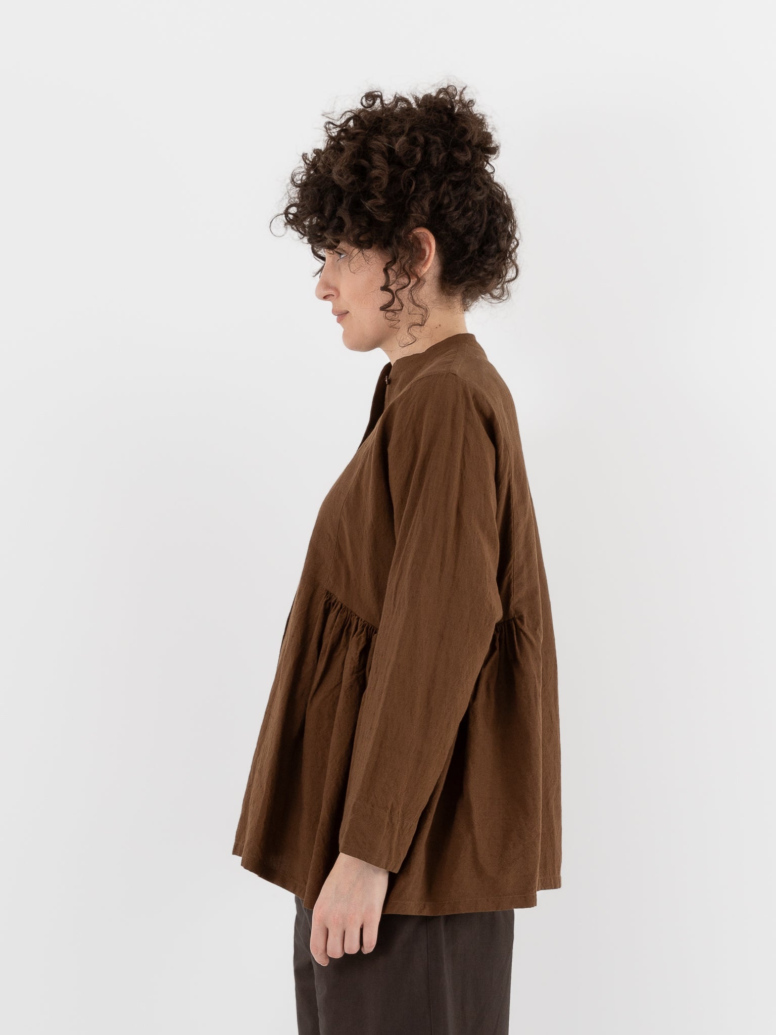 Arts & Science Side Gather Blouse in Light Brown - ARTS & SCIENCE at Worthwhile - shop TOP