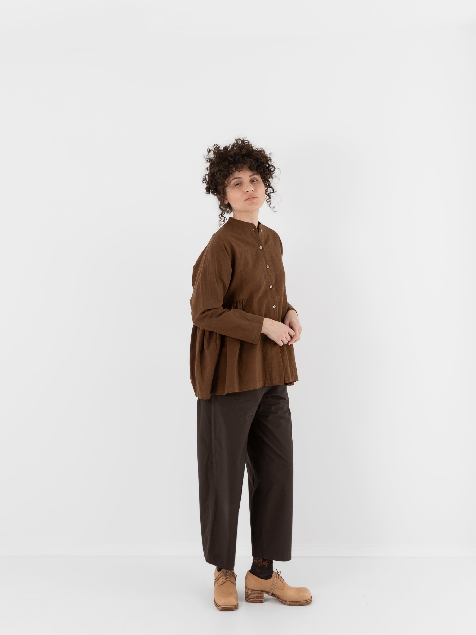 Arts & Science Side Gather Blouse in Light Brown - ARTS & SCIENCE at Worthwhile - shop TOP