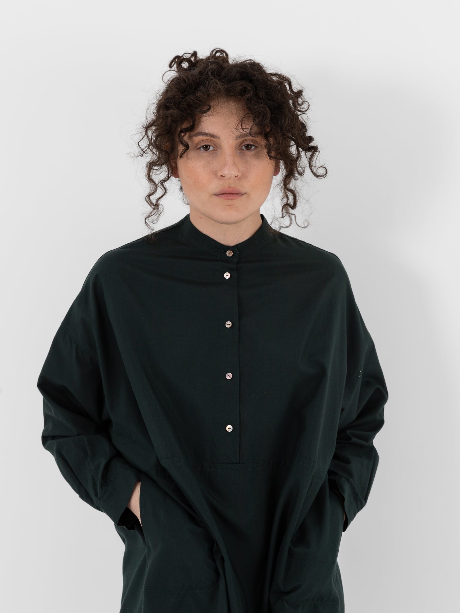 Arts & Science Stitched Yoke Shirt Dress in Dark Forest Green - ARTS & SCIENCE at Worthwhile - shop DRESS