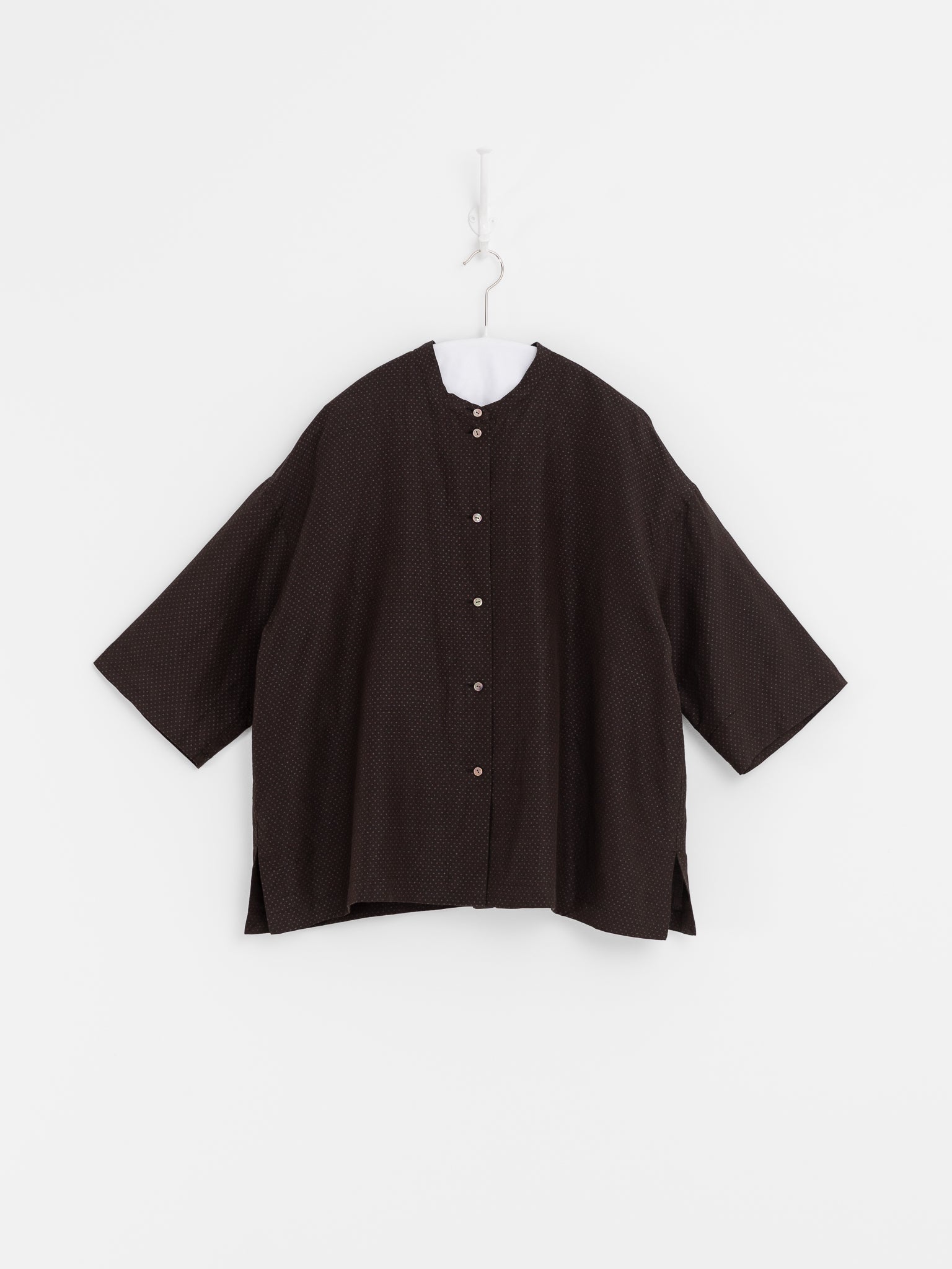 Arts & Science Stand Collar Boxy Shirt in Brown - ARTS & SCIENCE at Worthwhile - shop TOP