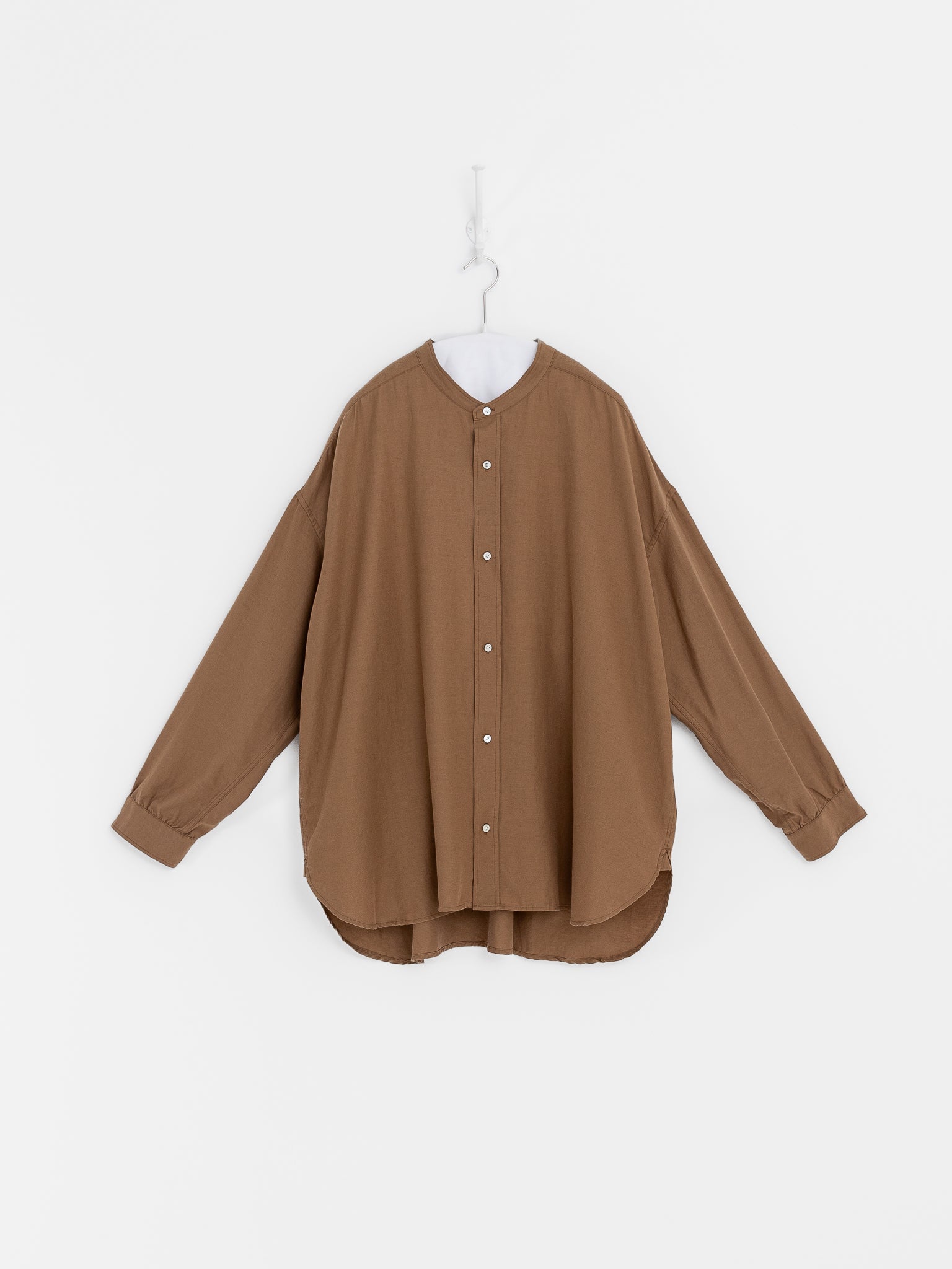 Arts & Science Band Collar Simple Shirt in Dark Mocha Beige - ARTS & SCIENCE at Worthwhile - shop TOP