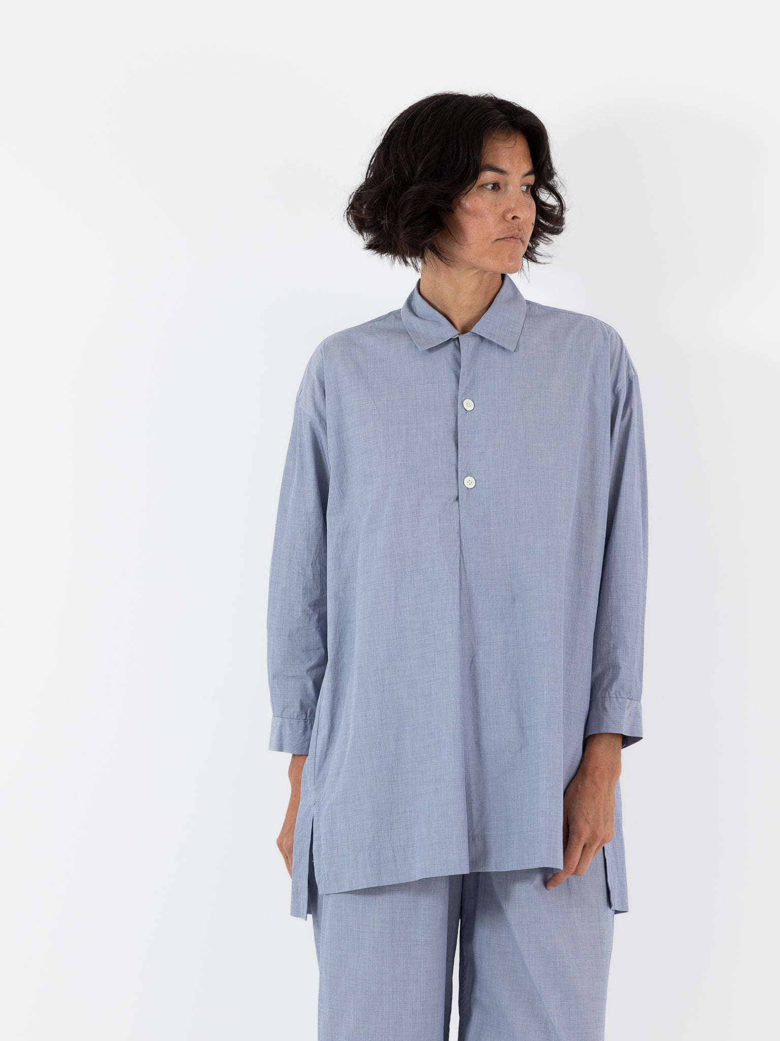Arts & Science French Grandpa Long Shirt in Blue - ARTS & SCIENCE at Worthwhile - shop TOP