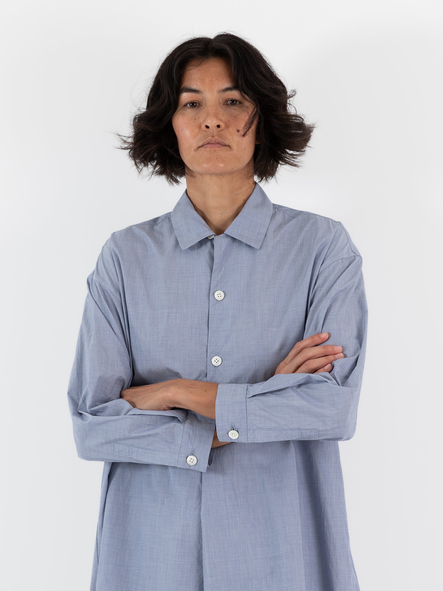 Arts & Science French Grandpa Long Shirt in Blue - ARTS & SCIENCE at Worthwhile - shop TOP