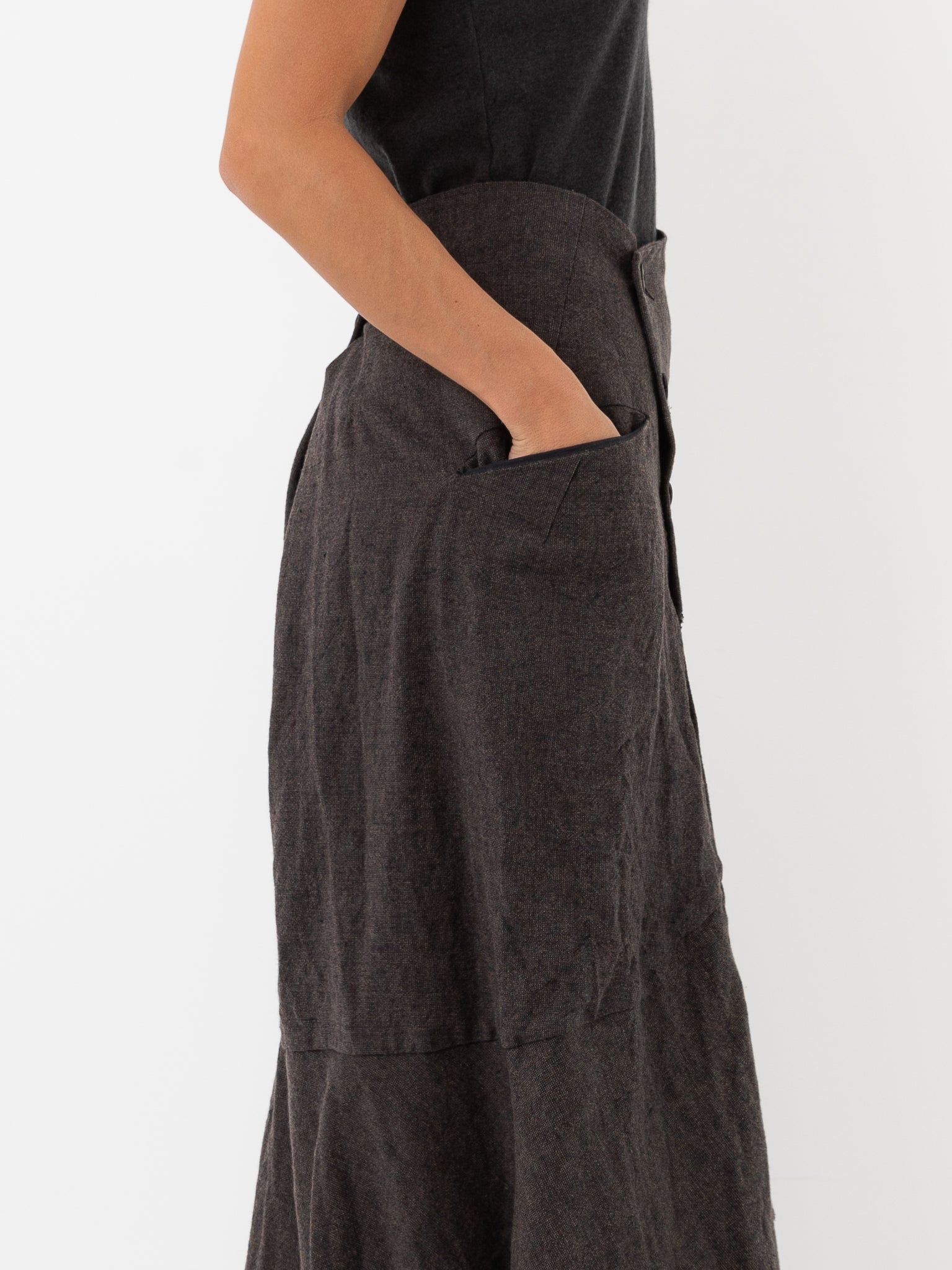 Atelier Suppan Front Crossed Button Skirt 40 in Charcoal - ATELIER SUPPAN at Worthwhile - shop SKIRT