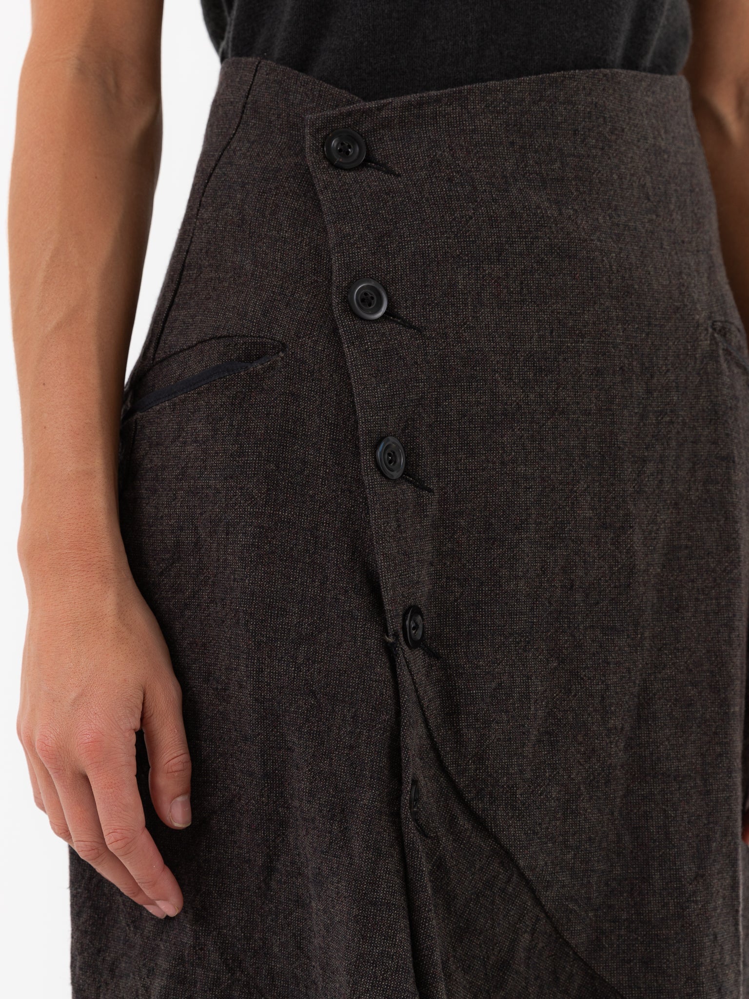 Atelier Suppan Front Crossed Button Skirt 40 in Charcoal - ATELIER SUPPAN at Worthwhile - shop SKIRT