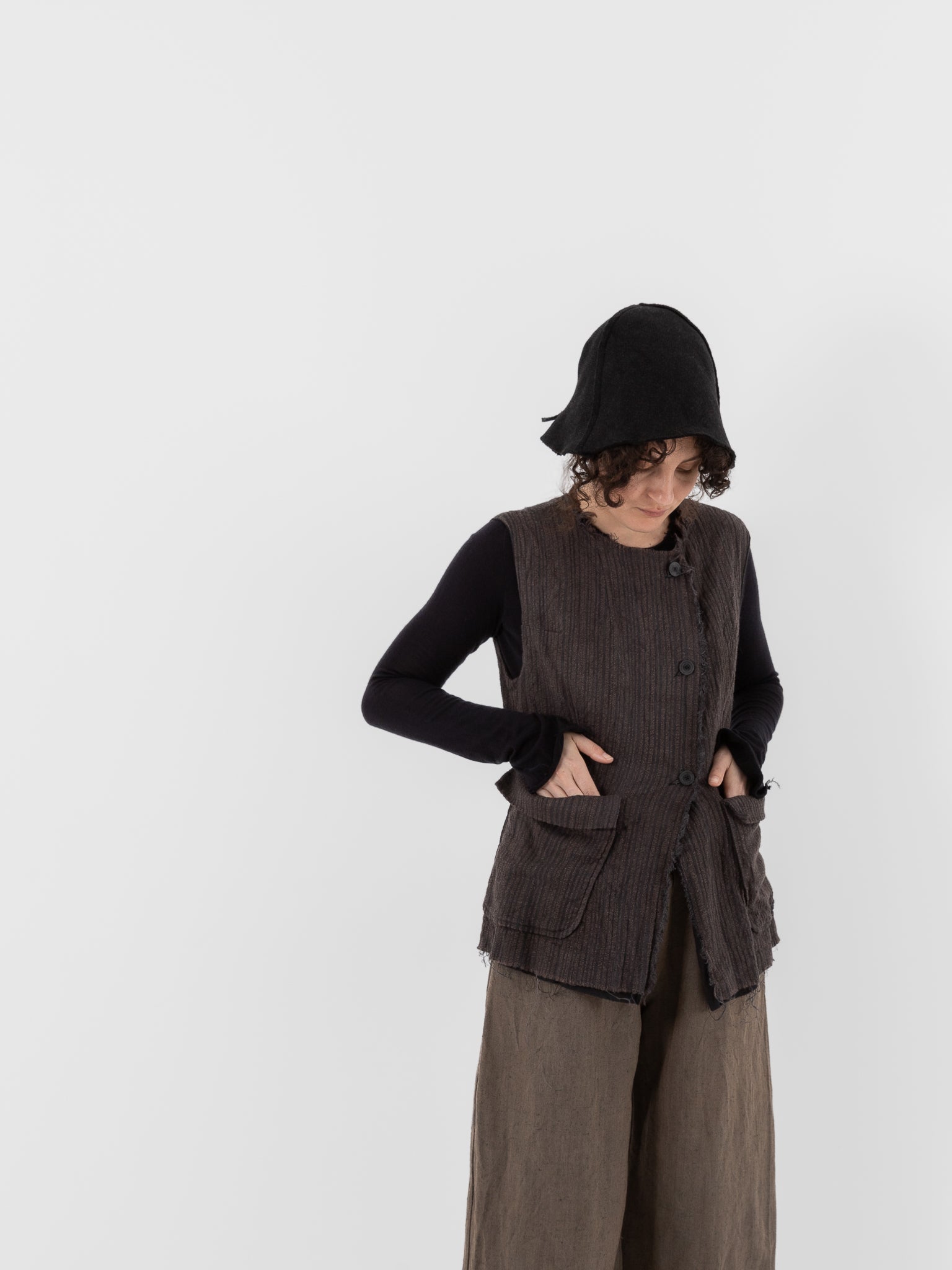 Atelier Suppan Handwoven Sleeveless Jacket 34 in Hand Dye Stripe - ATELIER SUPPAN at Worthwhile - shop JACKET