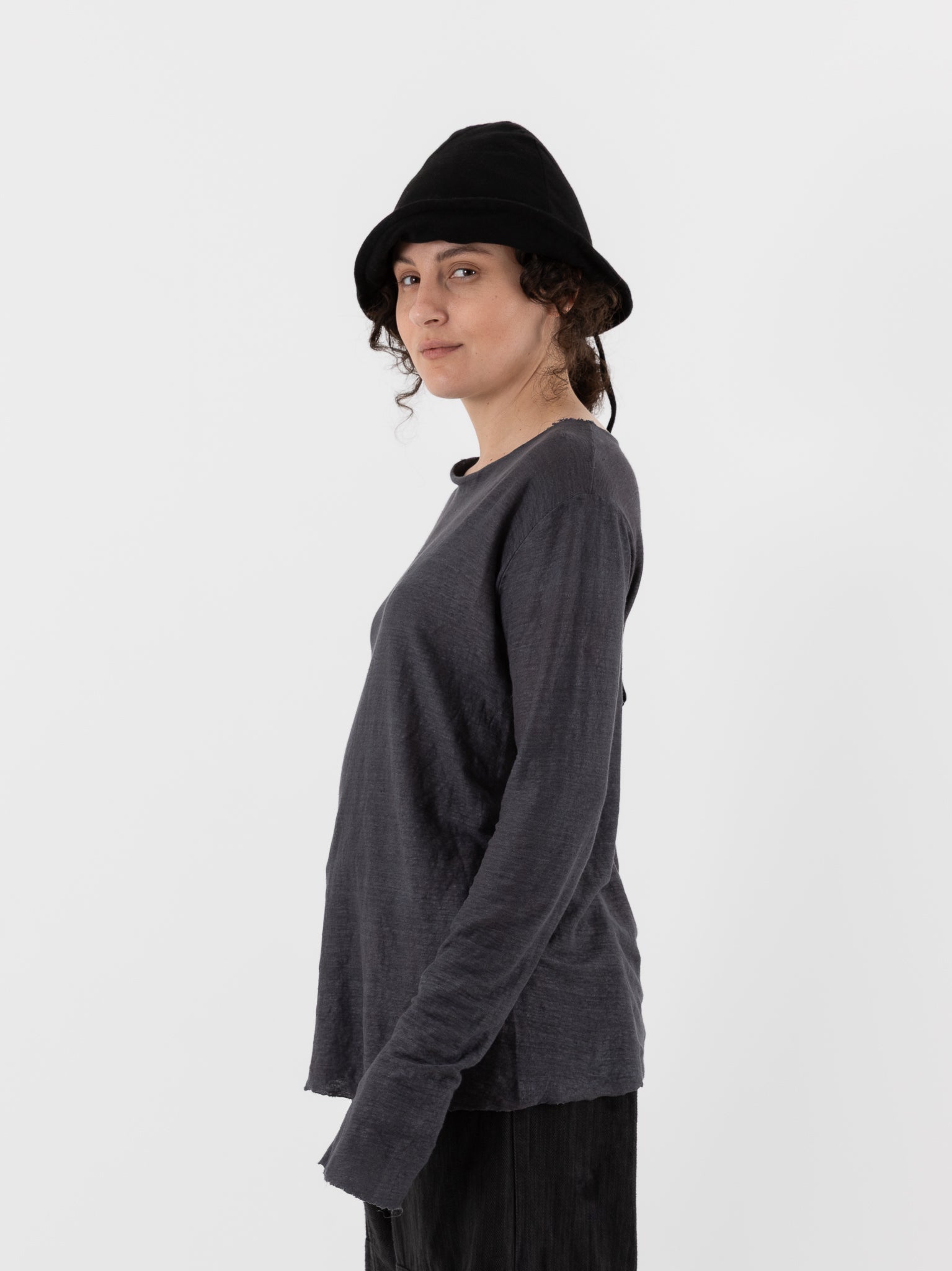 Atelier Suppan Linen Tee in 59 in Hand Dye Grey - ATELIER SUPPAN at Worthwhile - shop TOP