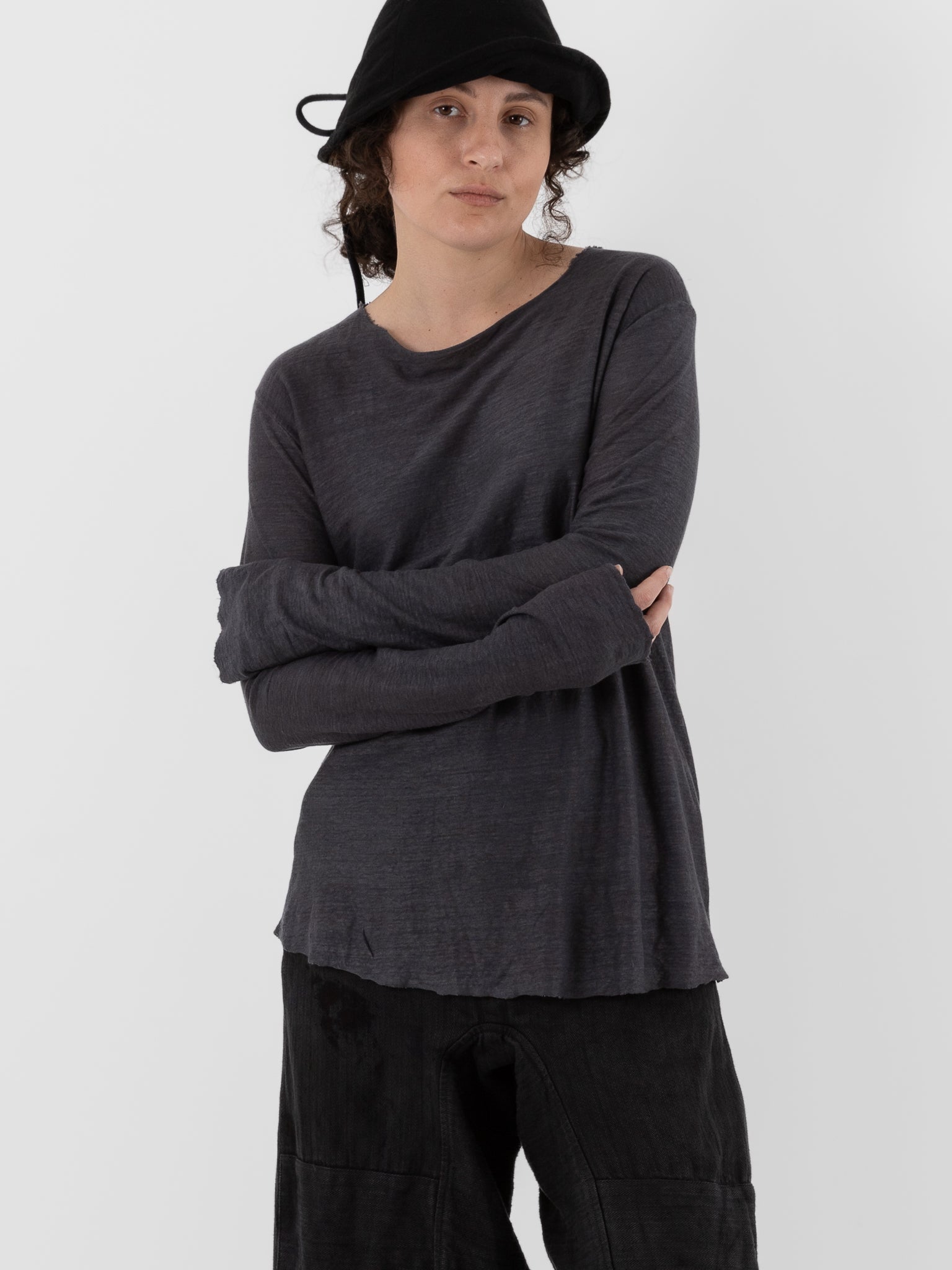 Atelier Suppan Linen Tee in 59 in Hand Dye Grey - ATELIER SUPPAN at Worthwhile - shop TOP