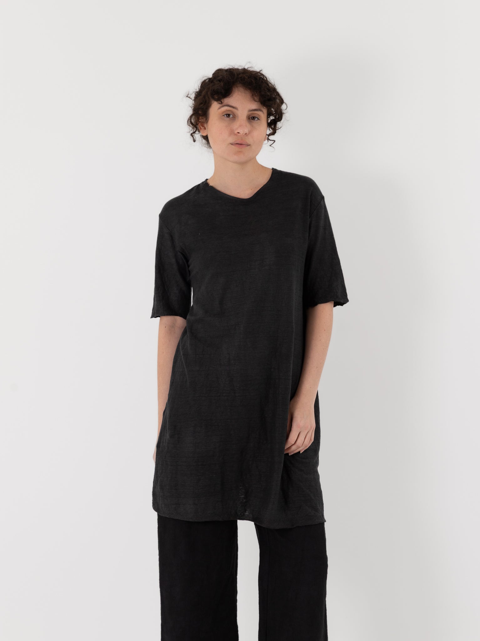 Atelier Suppan Long Linen Tee Shirt 66 in Black - ATELIER SUPPAN at Worthwhile - shop TOP