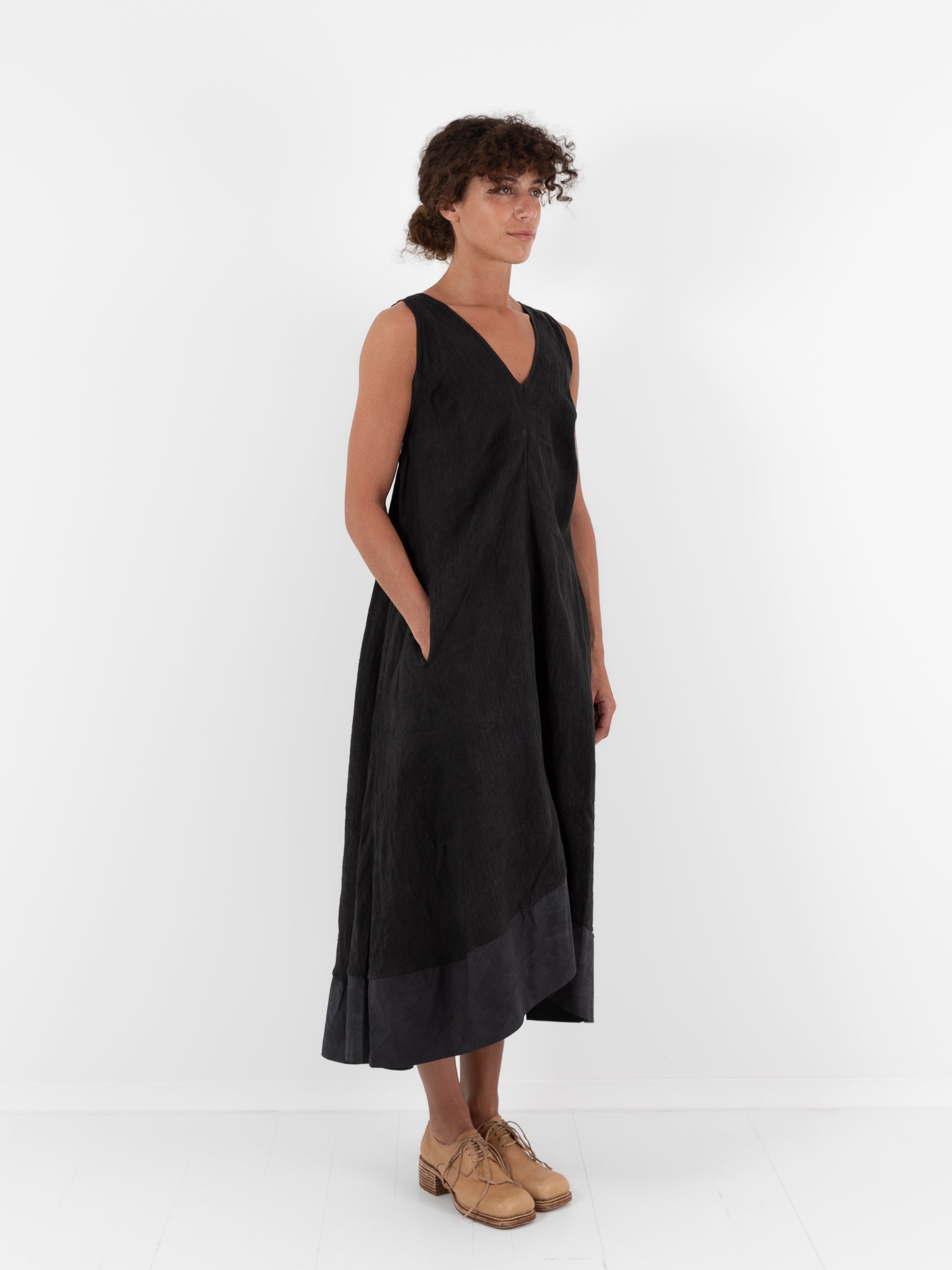 Atelier Suppan V Collar Dress 52 in Dark - ATELIER SUPPAN at Worthwhile - shop DRESS