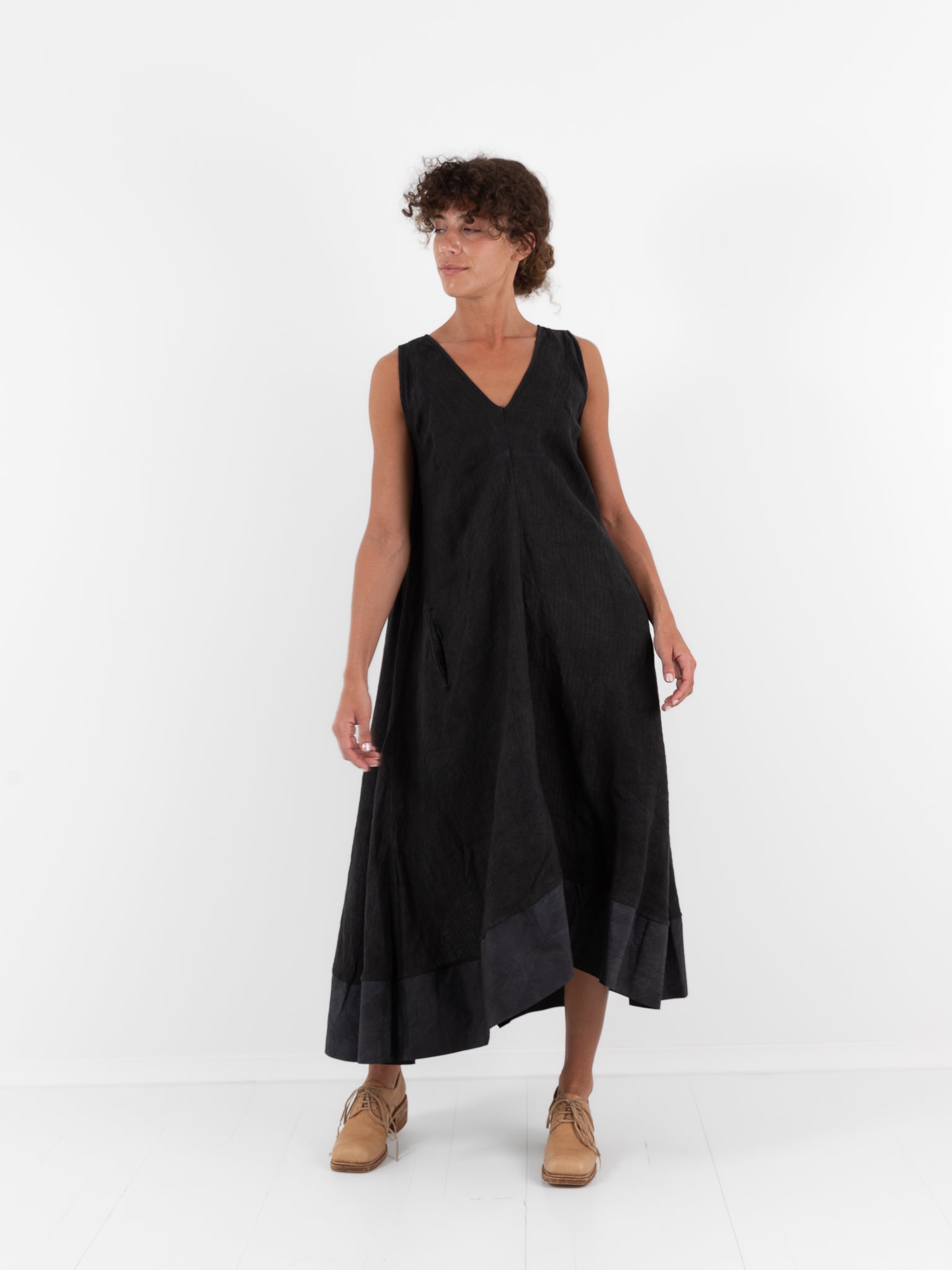 Atelier Suppan V Collar Dress 52 in Dark - ATELIER SUPPAN at Worthwhile - shop DRESS