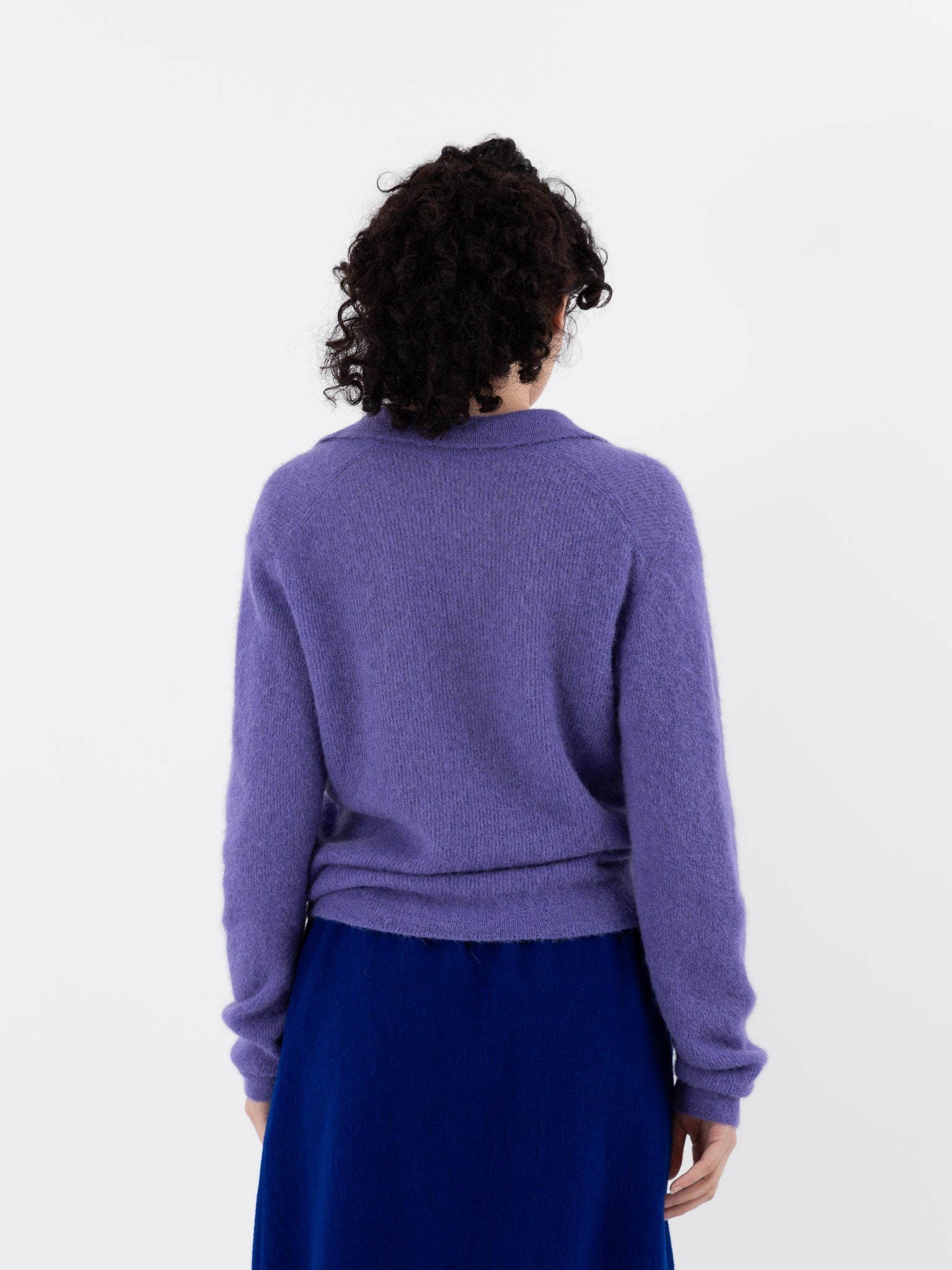 Auralee Baby Suri Alpaca Sheer Knit Skipper Polo in Purple - AURALEE at Worthwhile - shop TOP