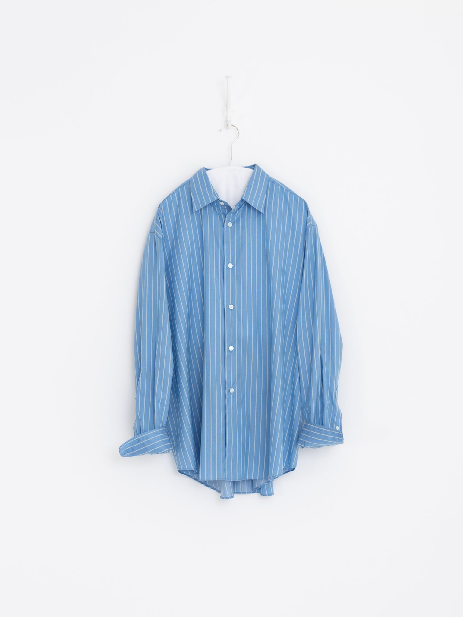 Auralee Cotton Silk Stripe Shirt in Sax Blue - AURALEE at Worthwhile - shop TOP