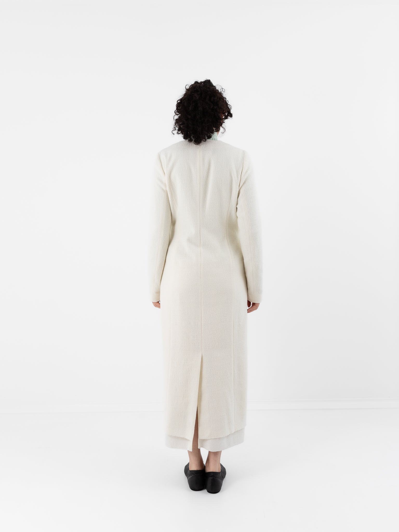 Auralee Fulled Wool Silk Collarless Dress in Ivory - AURALEE at Worthwhile - shop DRESS