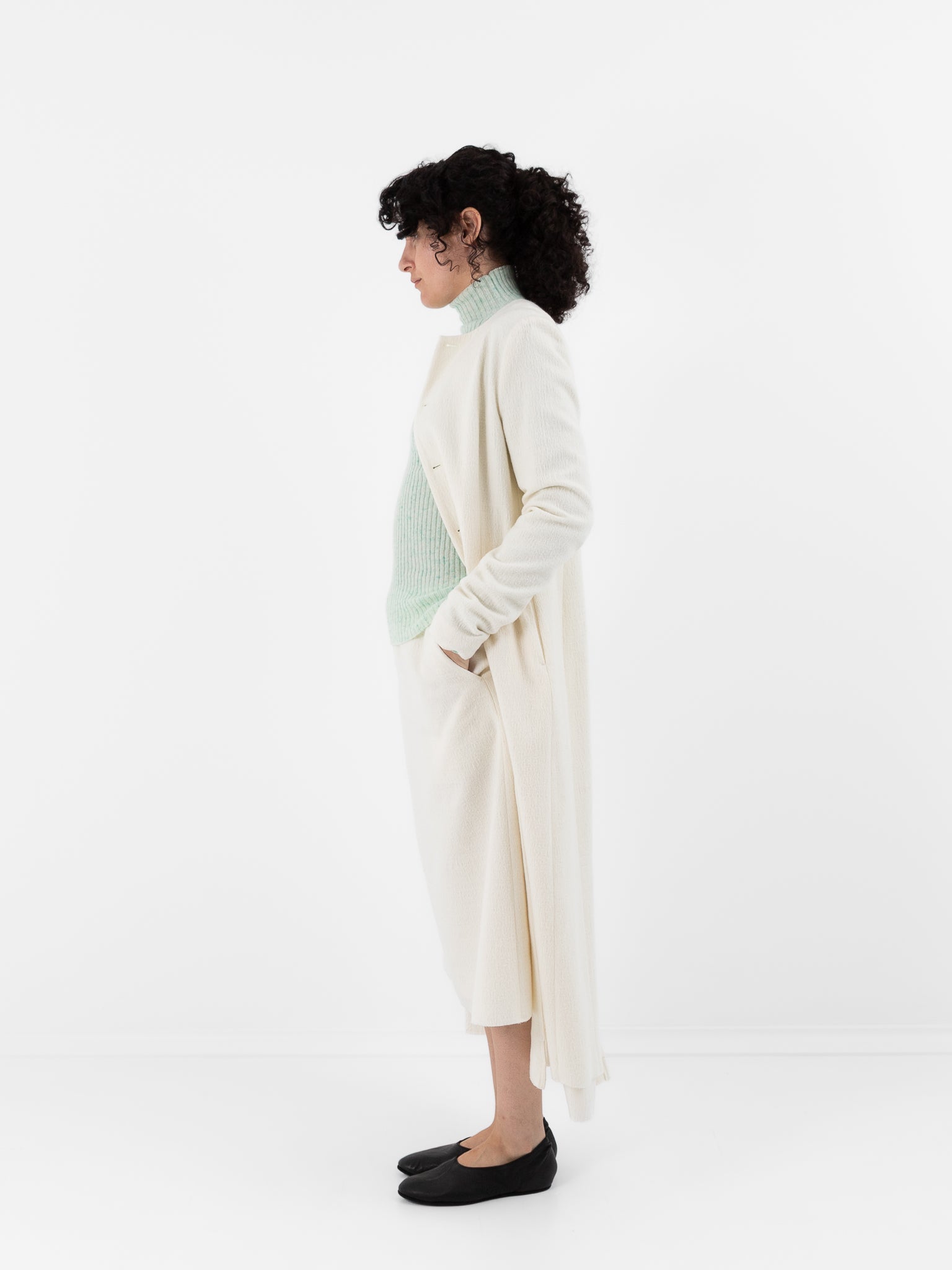Auralee Fulled Wool Silk Collarless Dress in Ivory - AURALEE at Worthwhile - shop DRESS