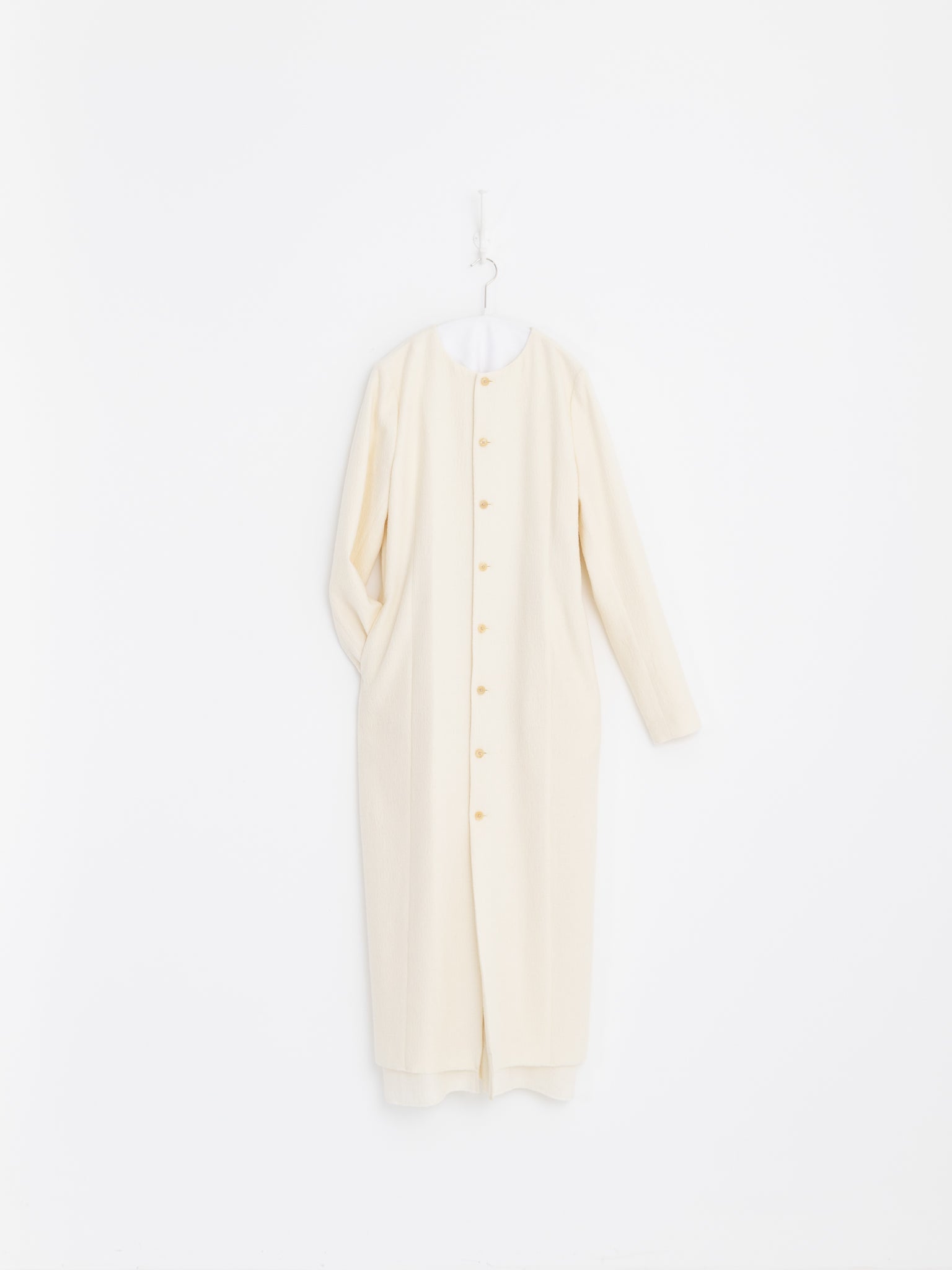 Auralee Fulled Wool Silk Collarless Dress in Ivory - AURALEE at Worthwhile - shop DRESS