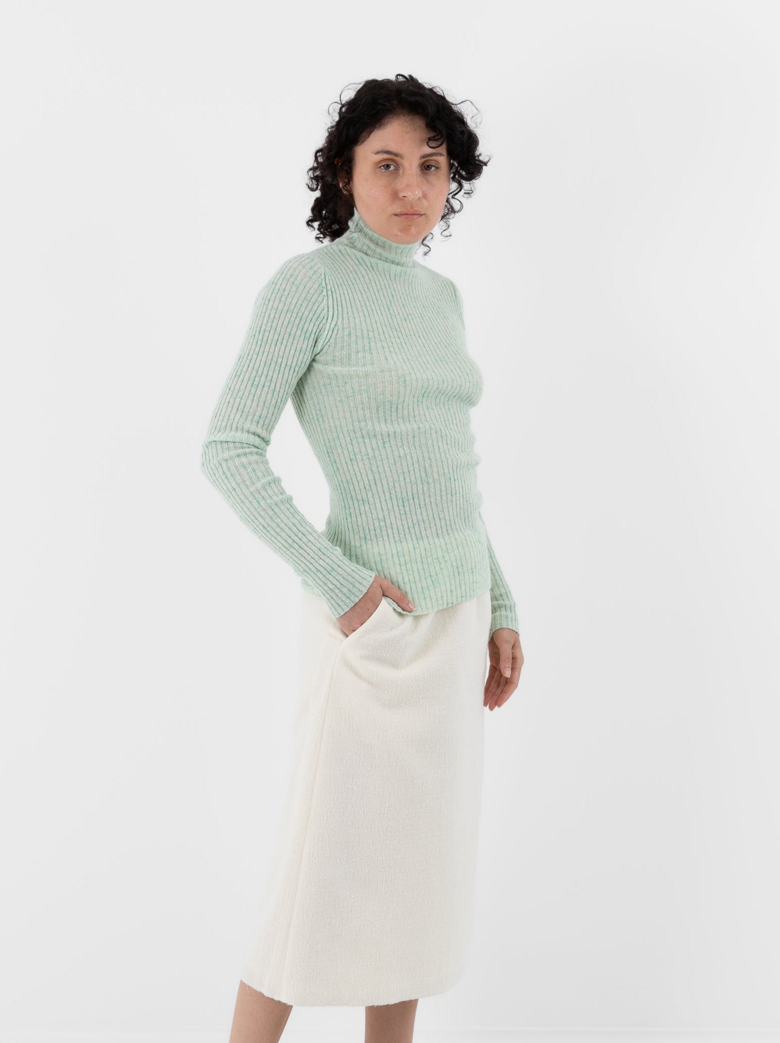 Auralee Fulled Wool Silk Skirt in Ivory - AURALEE at Worthwhile - shop SKIRT